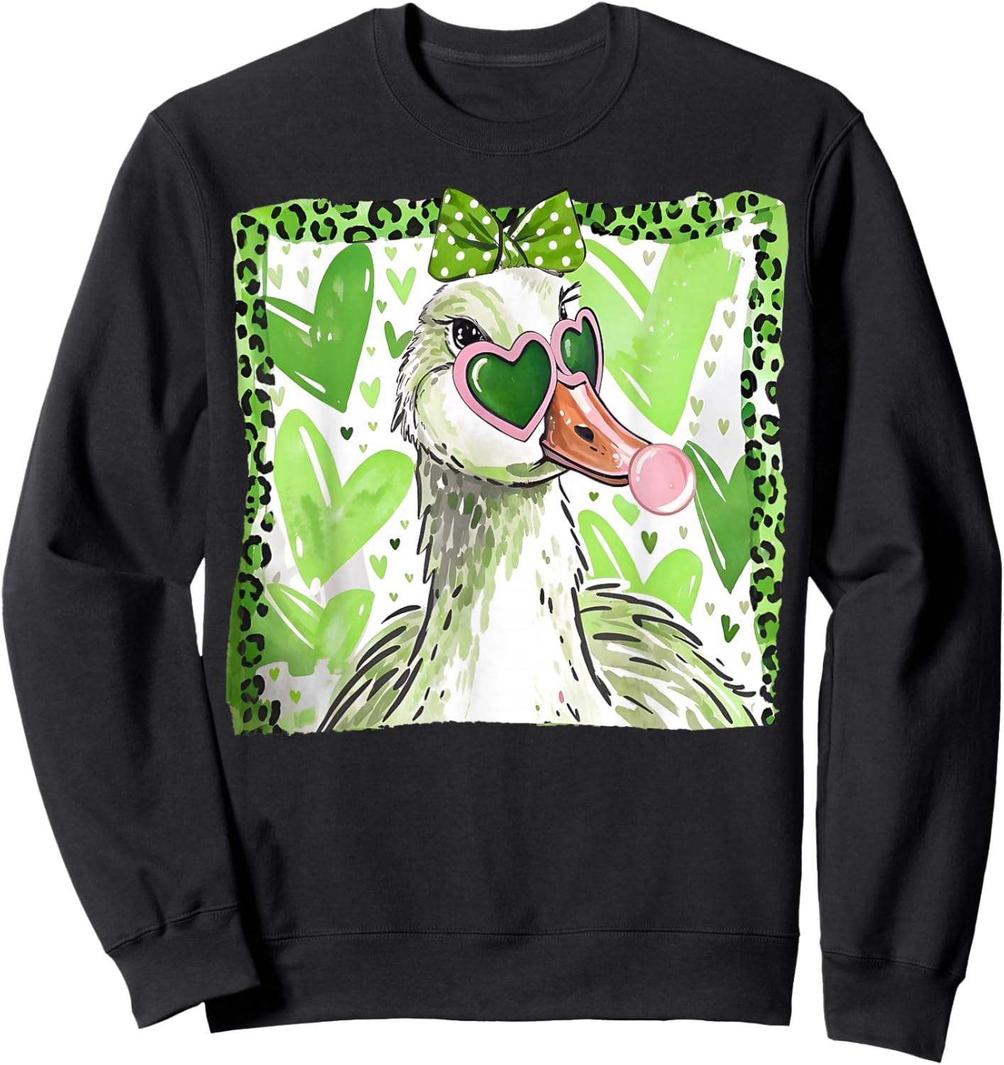 St Patrick’s Day Lucky Goose Bubble Gum Leopard Shamrock Sweatshirt - Sweatshirt | Black