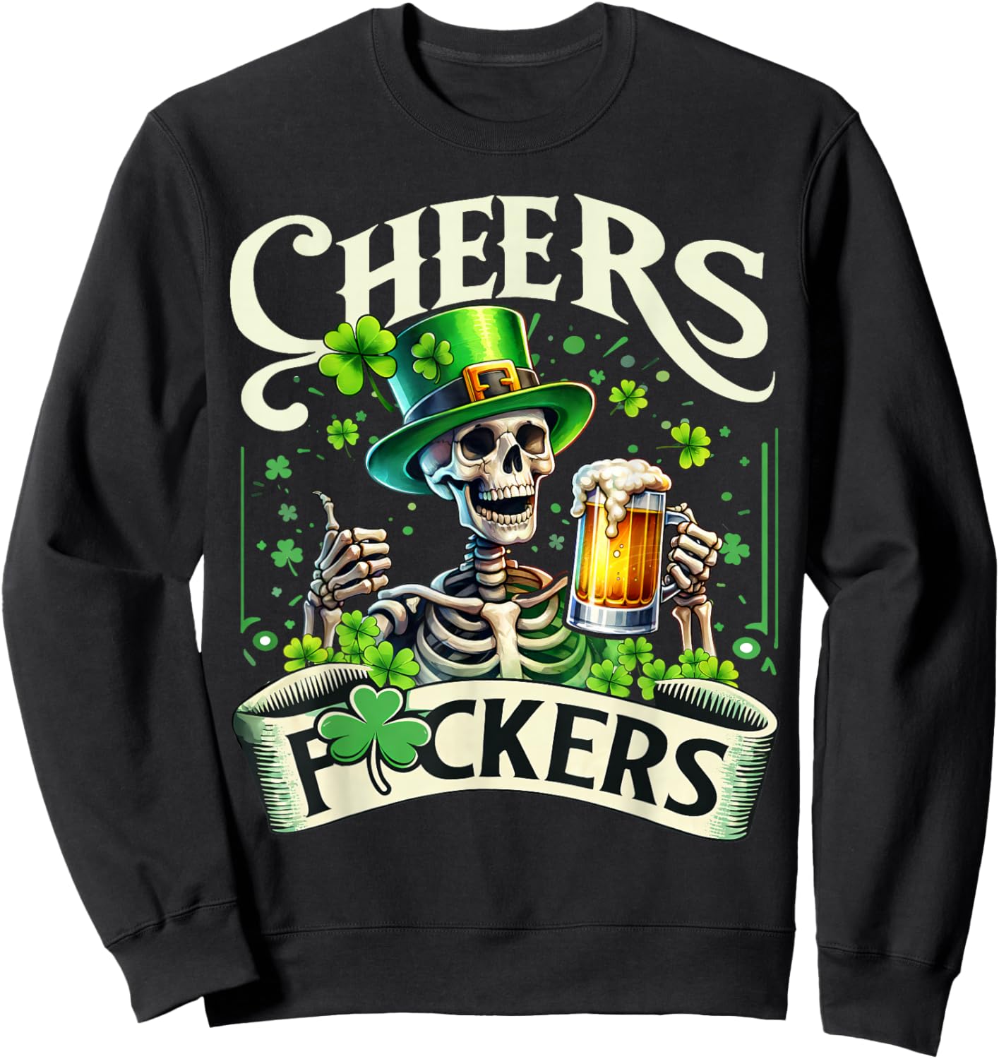 St Patrick's Day Funny Beer Drinking Skull Women Sweatshirt - Sweatshirt | Black