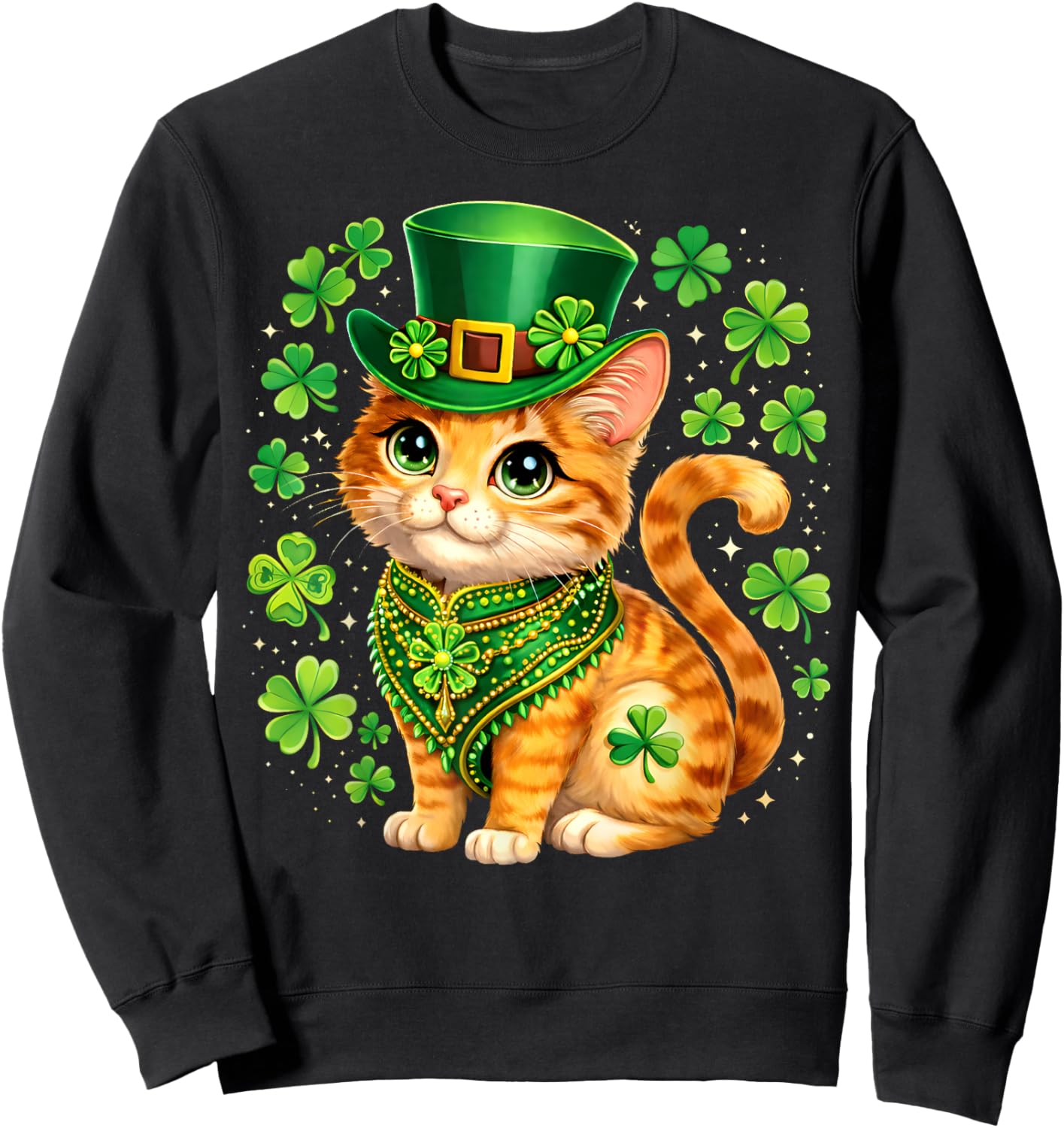 St Patricks Day Cat Leprechaun Hat Shamrock Saint Pattys Day Sweatshirt - Sweatshirt | Black