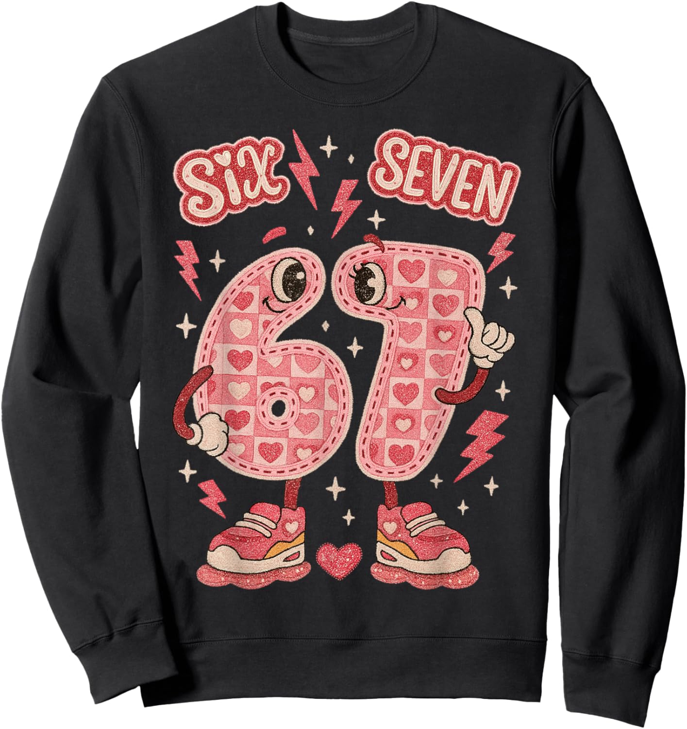 Six Seven Valentine Love 67 Preppy Coquette Meme Kids Sweatshirt - Sweatshirt | Black
