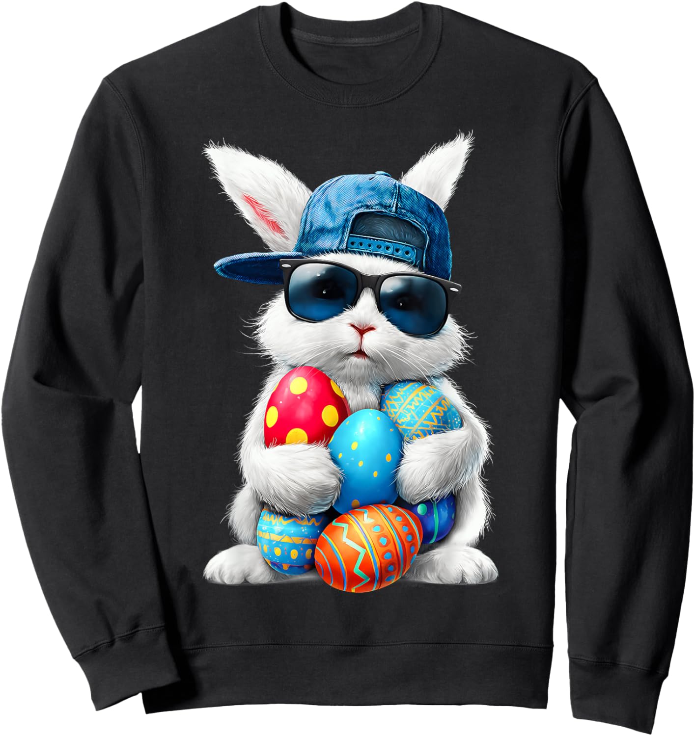 Happy Easter Day Eggs Bunny Boys Girls Kids Sweatshirt - Sweatshirt | Black