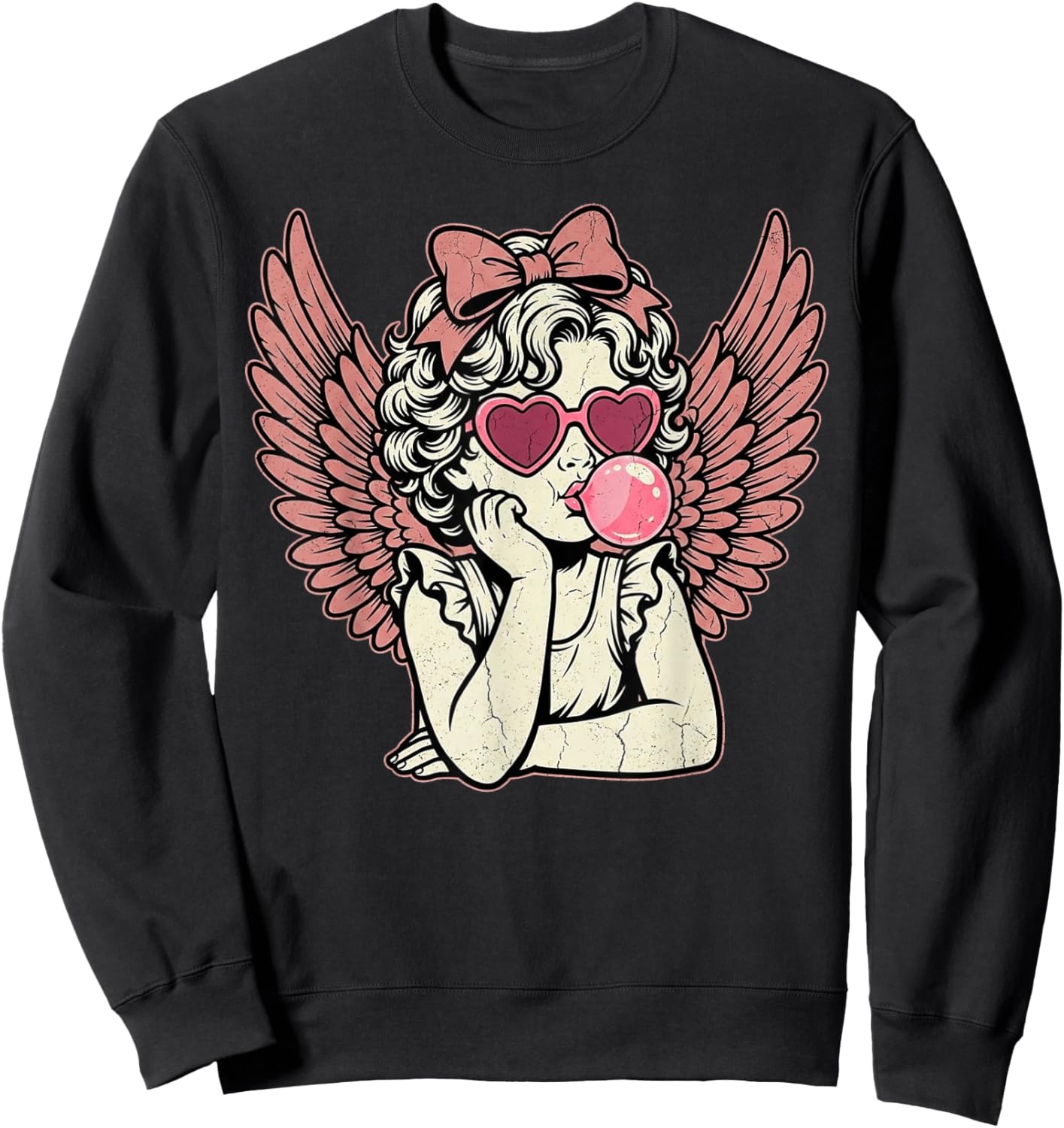 Retro Cupid Valentine Day Cute Vintage Cupid Blowing Bubble Sweatshirt - Sweatshirt | Black
