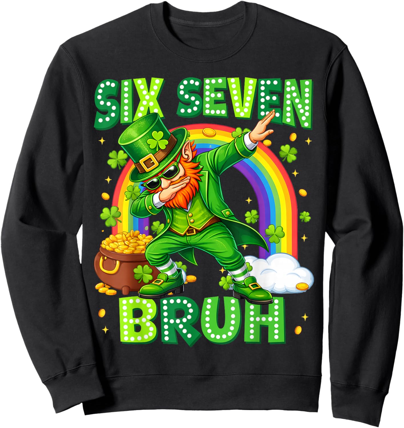 Funny Dabbing Leprechaun Irish St Patrick Men Boy Kid Sweatshirt - Sweatshirt | Black