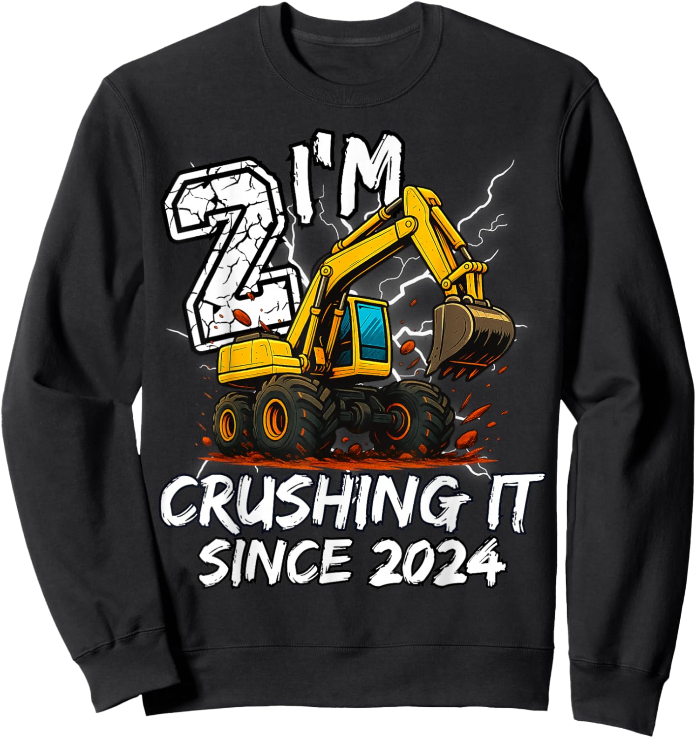 Birthday Excavator Truck 2 Year Old Boys 2nd Party Born 2024 Sweatshirt - Sweatshirt | Black