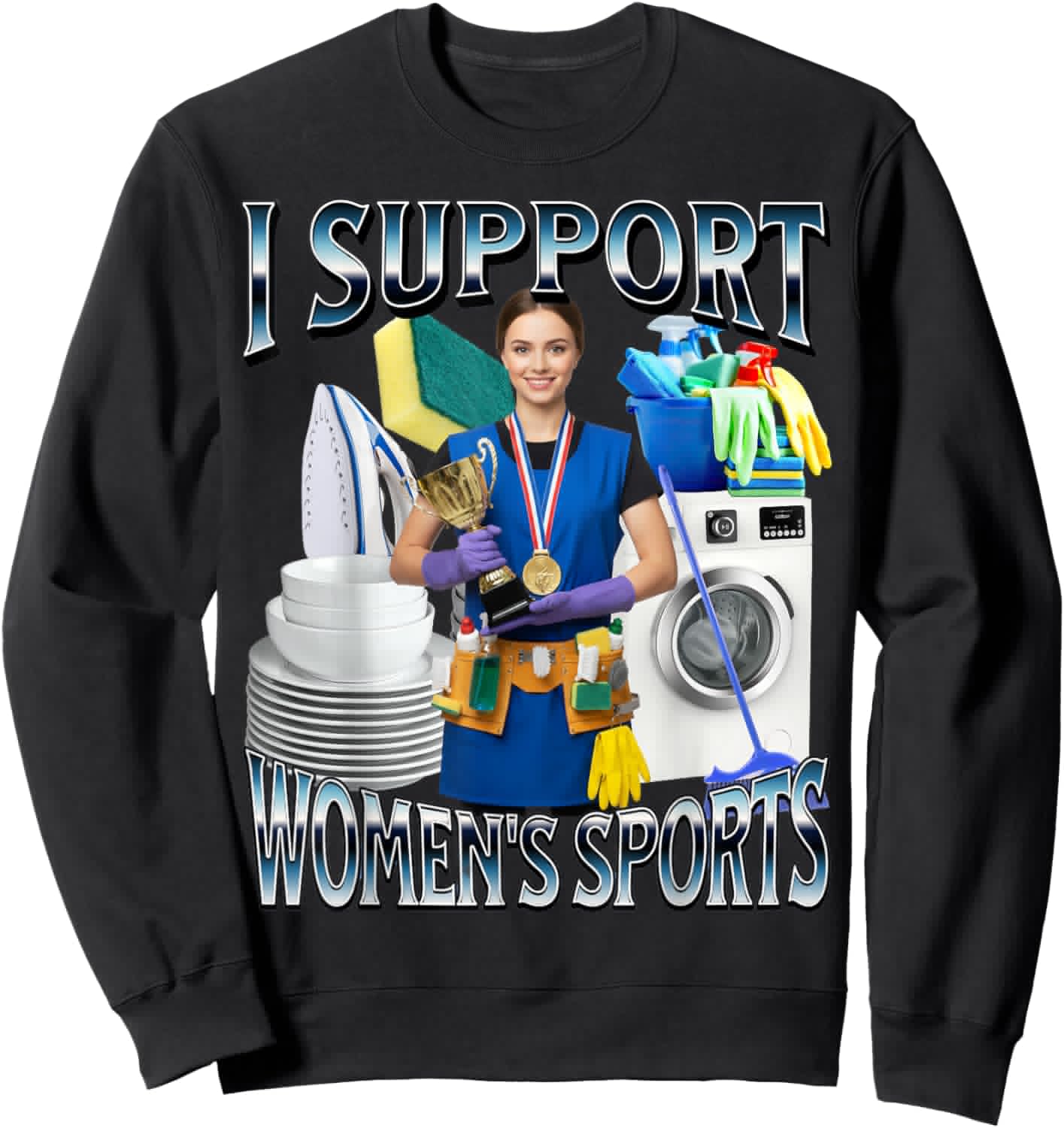 I Support Women's Sports Unwearable Aduld Humor Bootleg Sweatshirt - Sweatshirt | Black