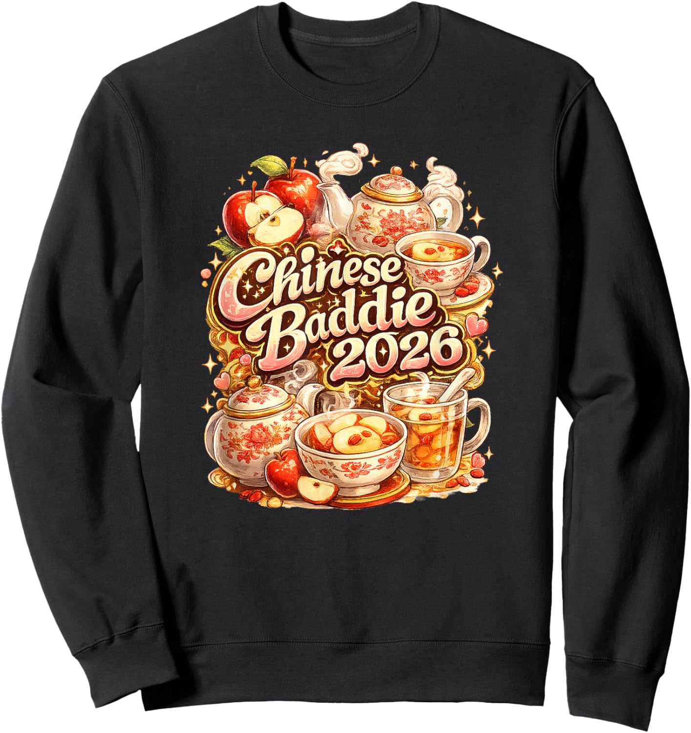 Chinese Baddie 2026 Boiled Apple Tea Sweatshirt - Sweatshirt | Black