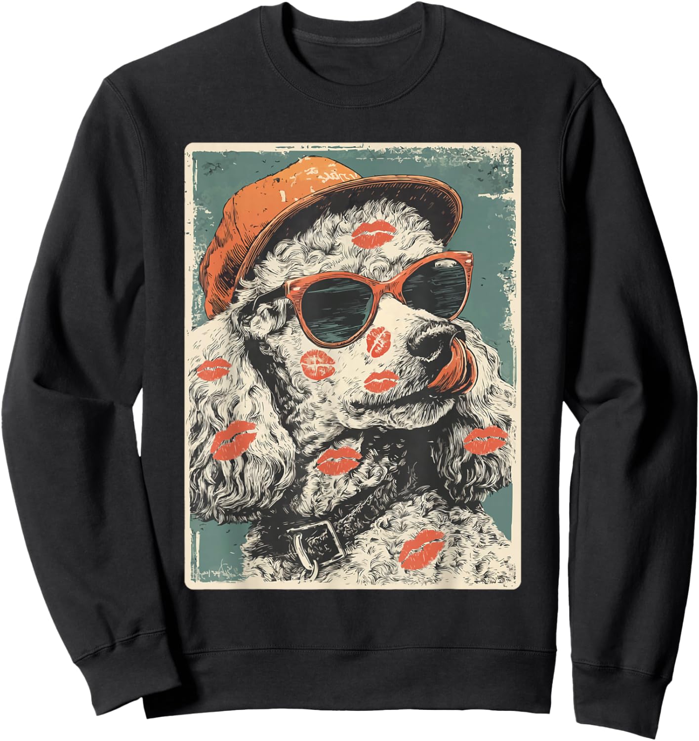 Cute Poodle Dog with Sunglasses Kisses Valentine's Day Sweatshirt - Sweatshirt | Black