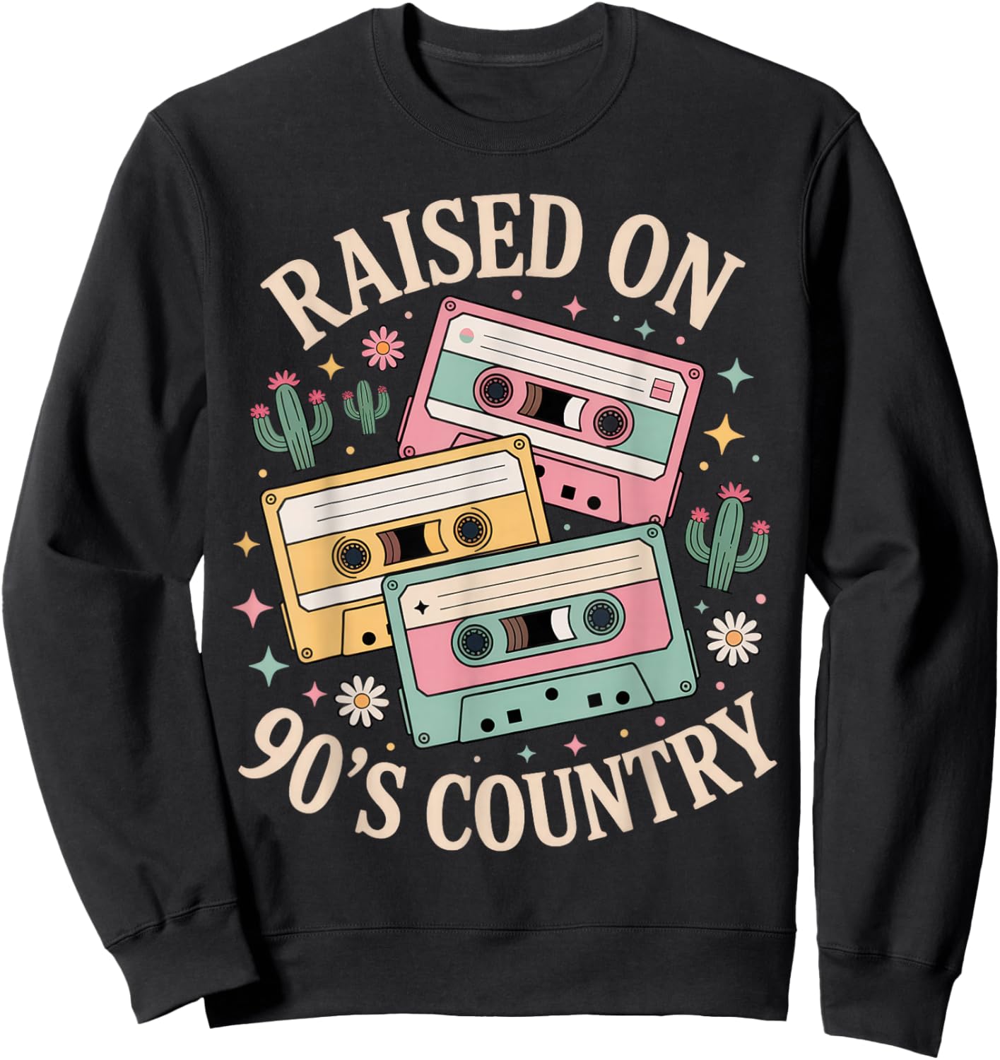 Raised On 90's Country Music Retro Cassette Design Sweatshirt - Sweatshirt | Black