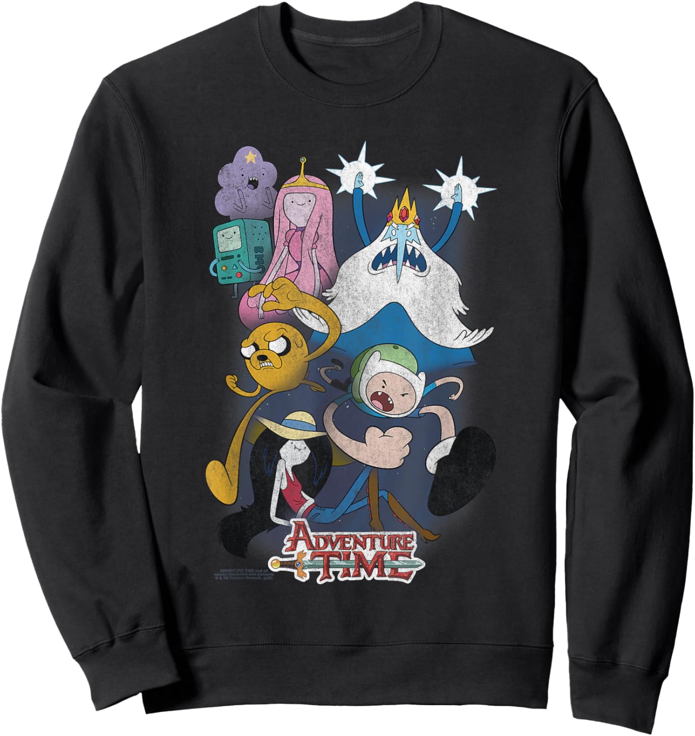 Adventure Time Distressed Cast Collage Cartoon Sweatshirt - Sweatshirt | Black