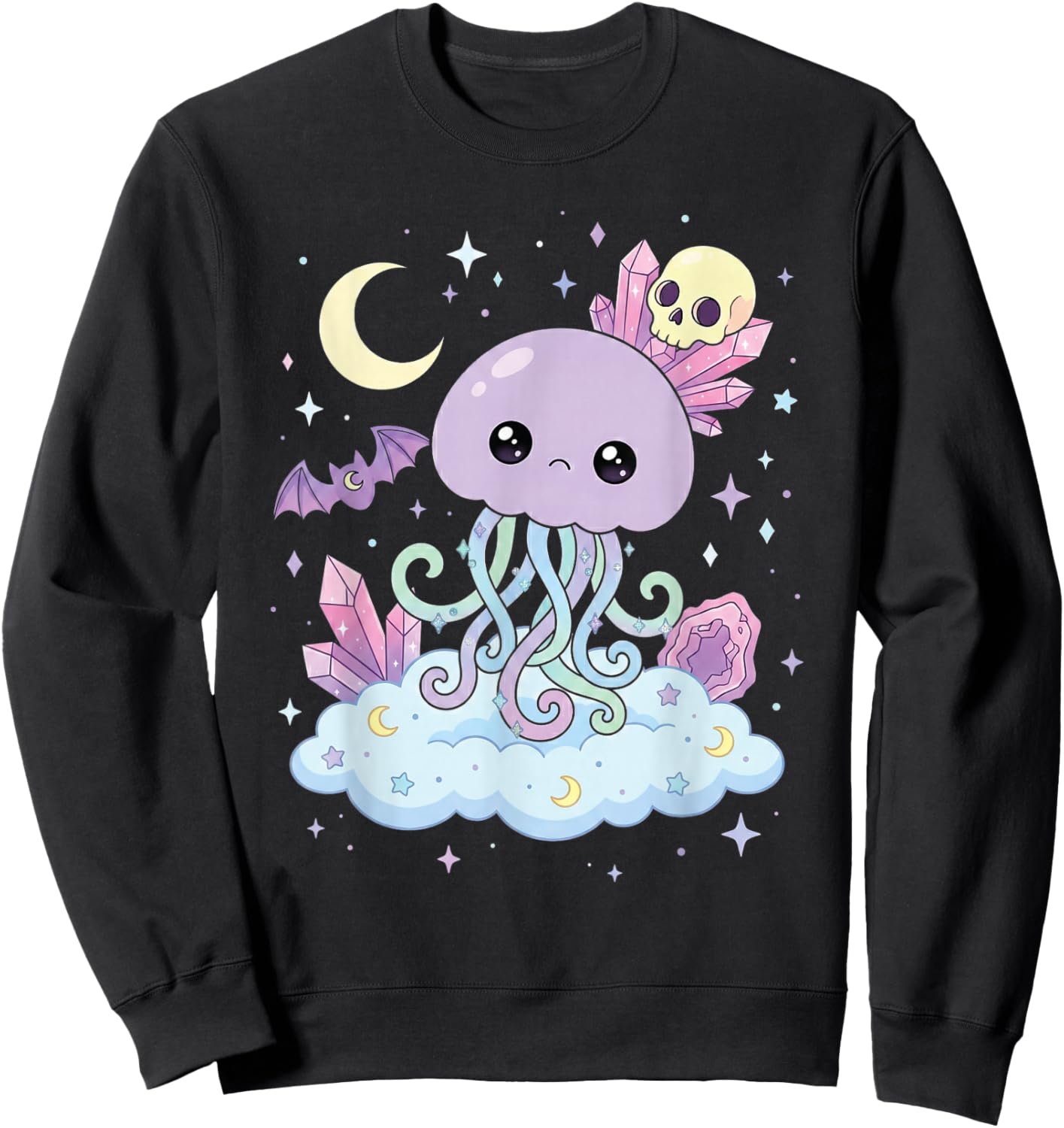 Jellyfish Pastel Goth Kawaii Cute Goth Bat Jellyfish Sweatshirt - Sweatshirt | Black