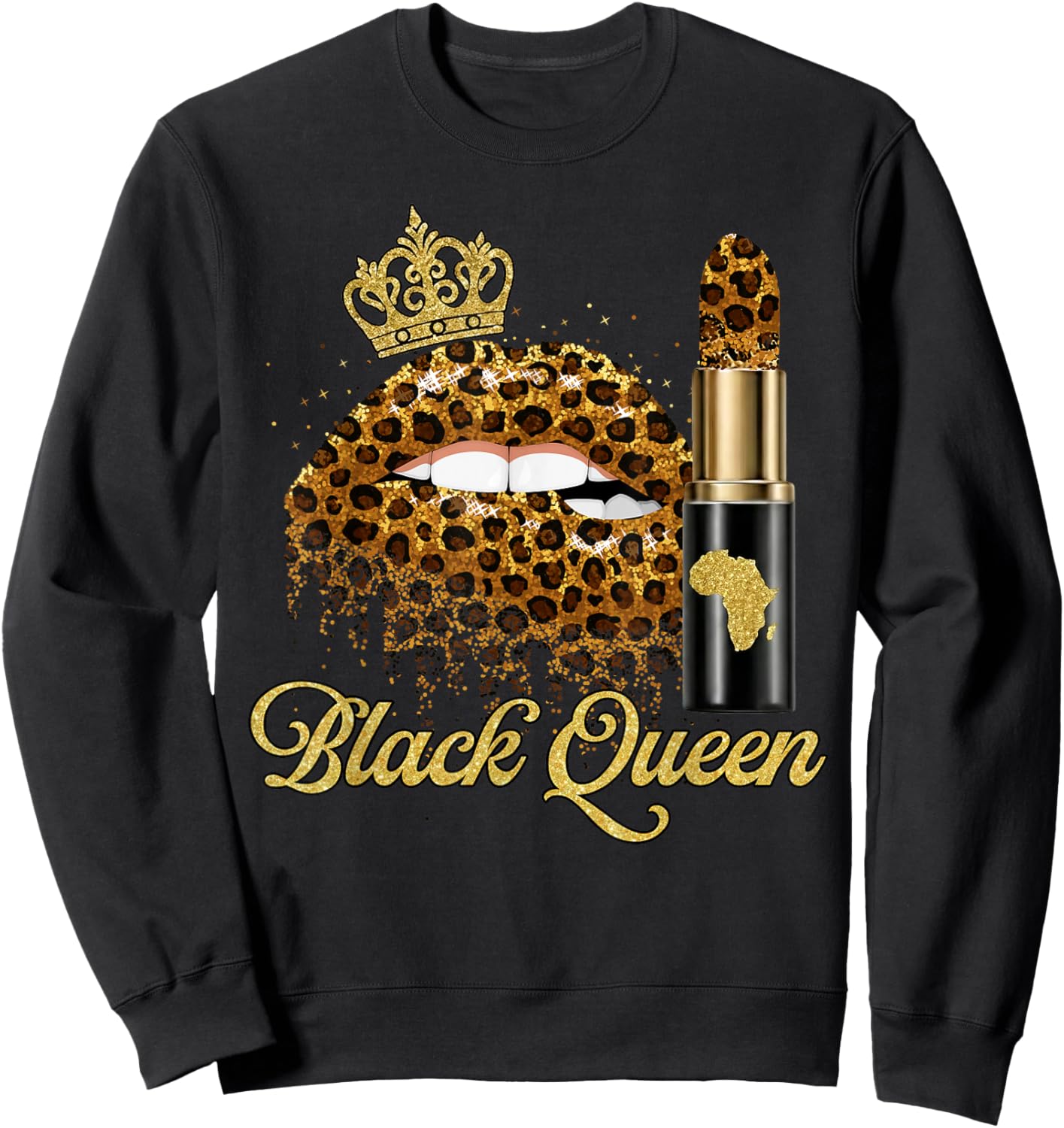 Black Queen Lips Crown Lipsticks Leopard Black History Month Sweatshirt - Sweatshirt | Black