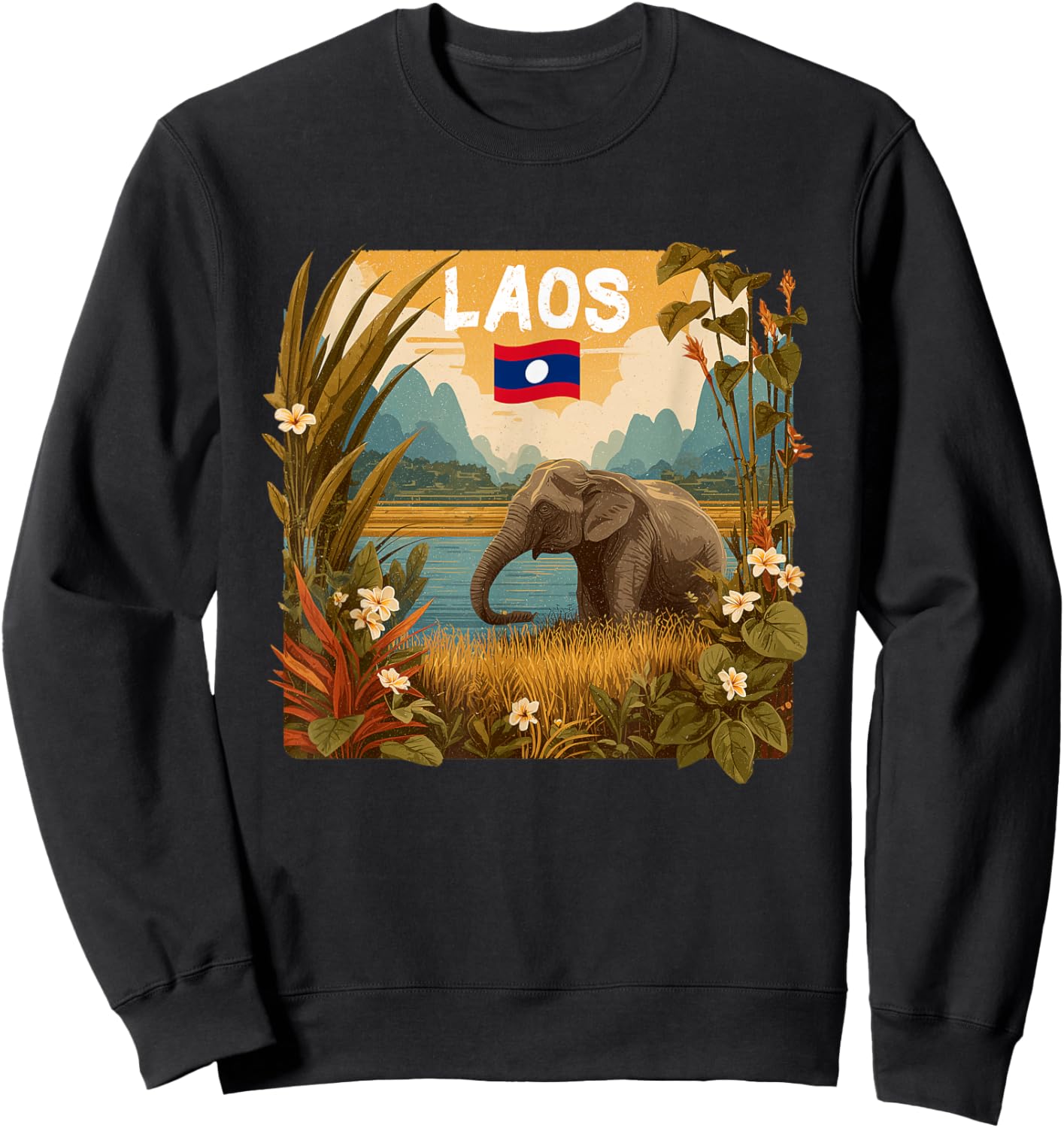 Pretty Elephant Costume with Laos Nature Costume Sweatshirt - Sweatshirt | Black