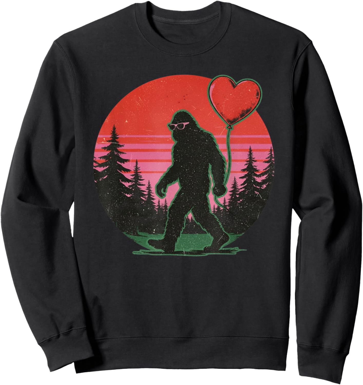 Bigfoot Valentine Funny Sasquatch Love Heart Balloon Retro Sweatshirt - Sweatshirt | Black