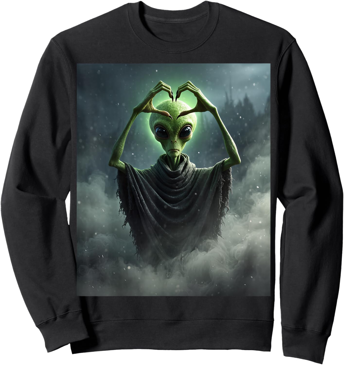 Funny Alien Heart Hands Scary Face Halloween Valentines Day Sweatshirt - Sweatshirt | Black