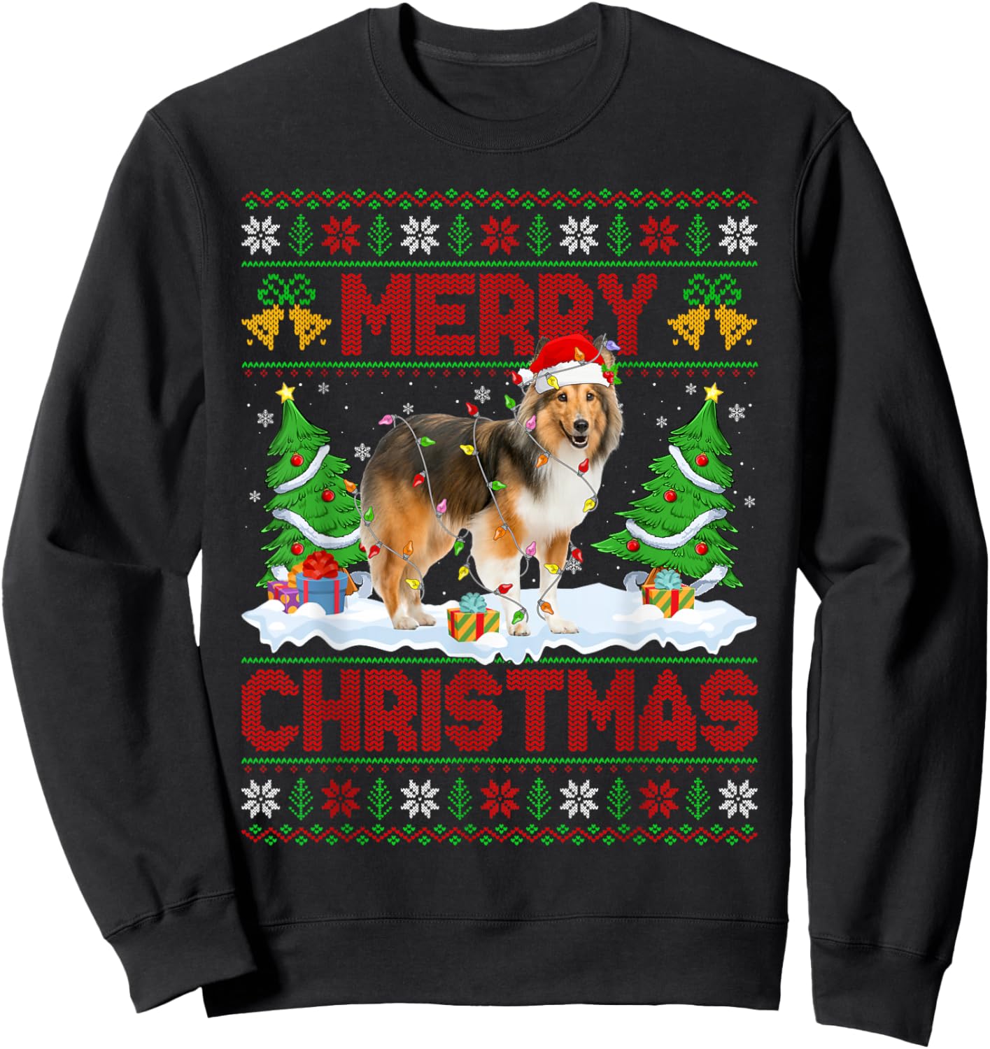 Sheltie Shetland Sheepdog Ugly Xmas Sweaters Dog Christmas Sweatshirt - Sweatshirt | Black