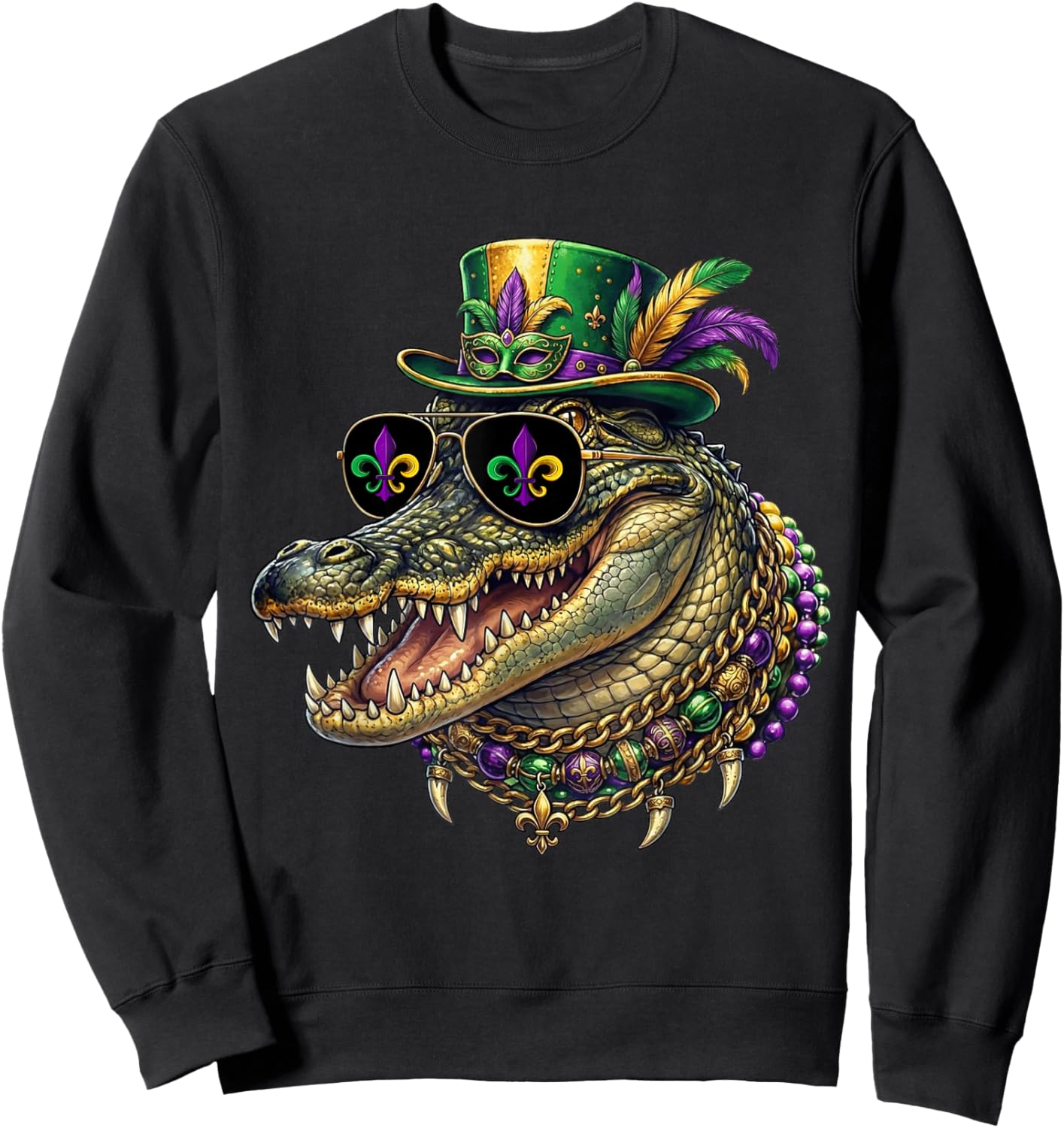 Mardigator Mardi Gras Alligator Costume Funny Mardi Gras Sweatshirt - Sweatshirt | Black