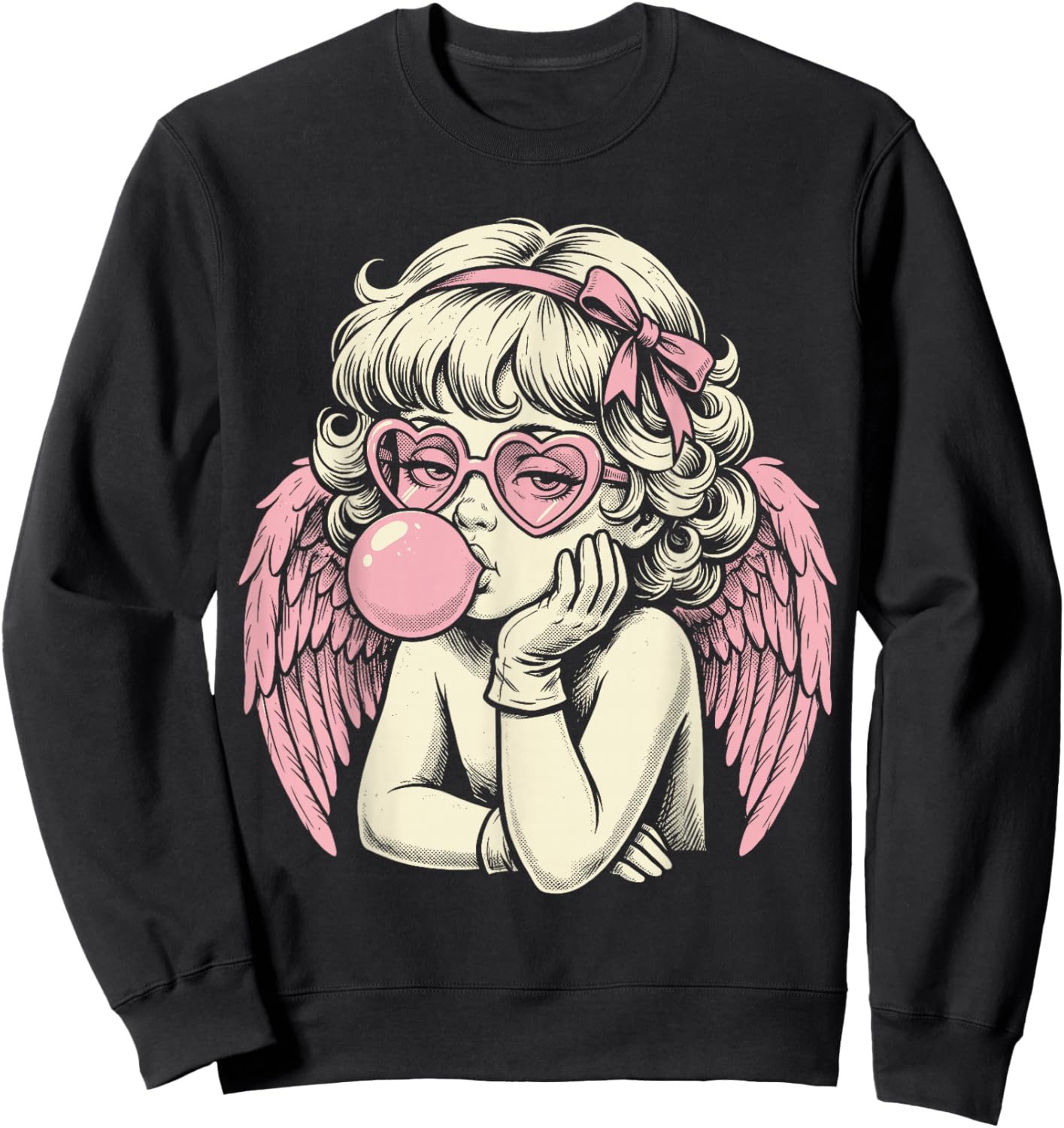 Cute Vintage Cupid Blowing Bubble Gum Sweatshirt - Sweatshirt | Black