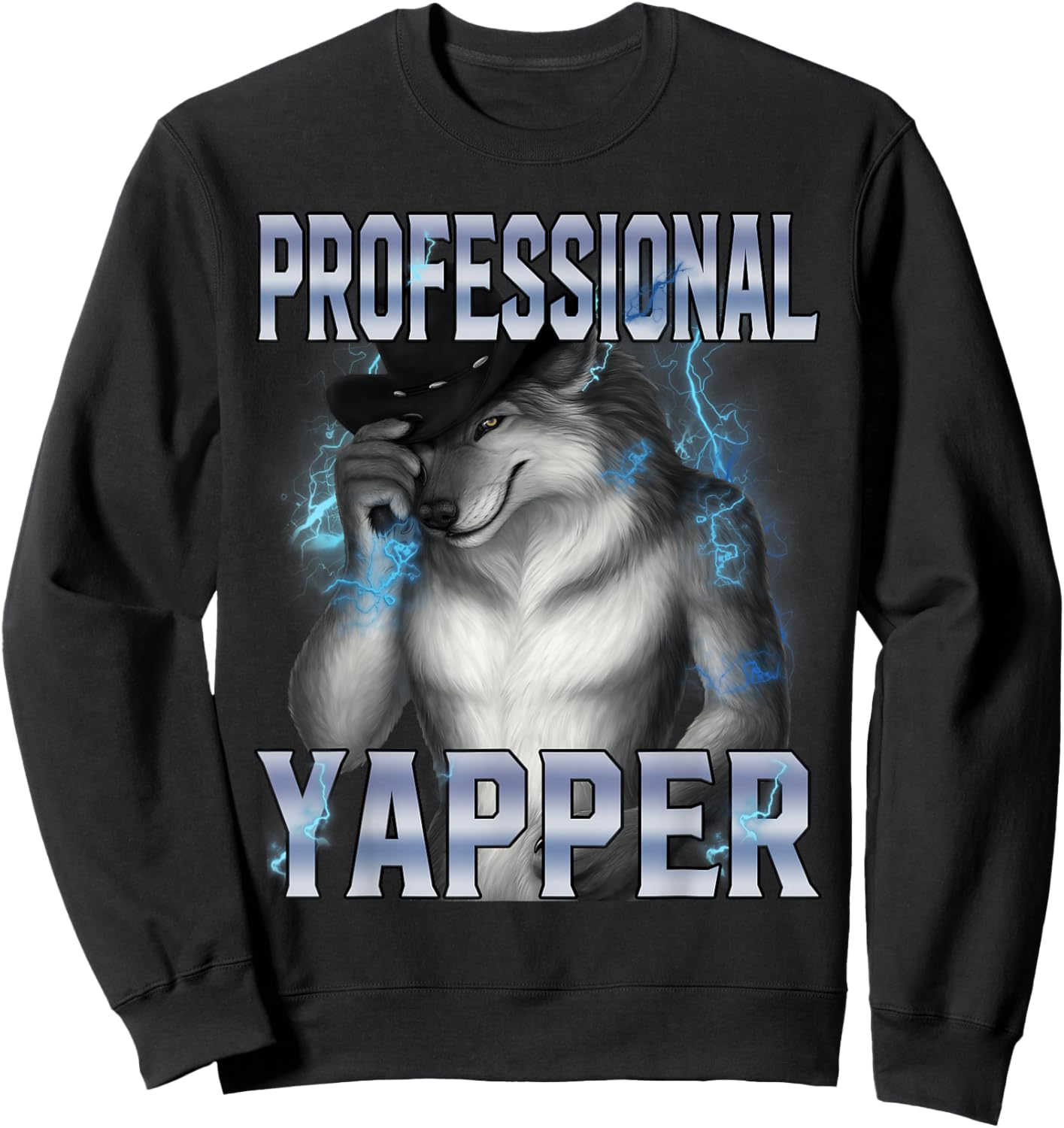 Professional Yapper Howling Werewolf Meme Gen Alpha Humor Sweatshirt - Sweatshirt | Black