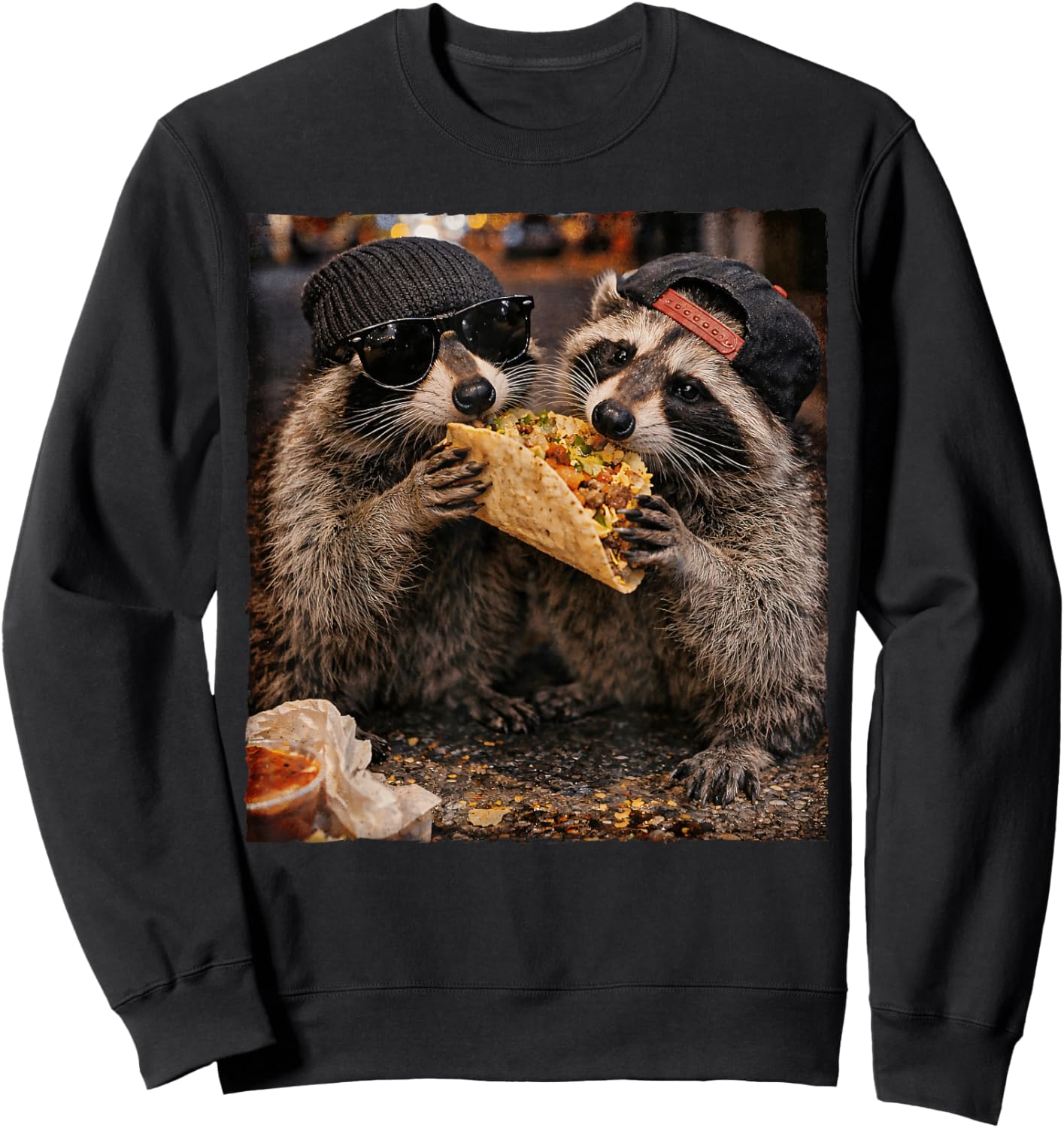 Racoon Lover Trash Eater Feral Racoon Eating Tacos Meme Sweatshirt - Sweatshirt | Black