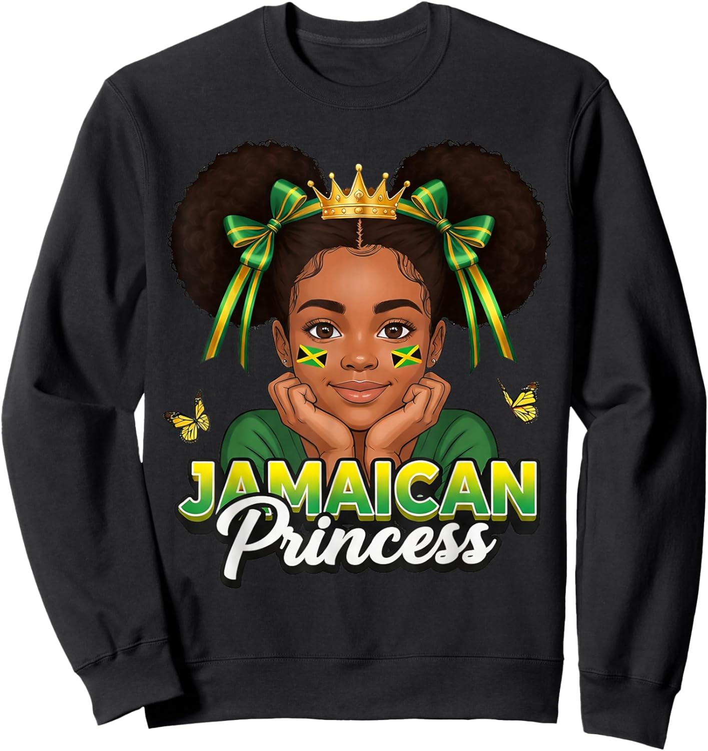 Cute Jamaican Princess Girl Crown Bow Jamaica Pride Girls Sweatshirt - Sweatshirt | Black