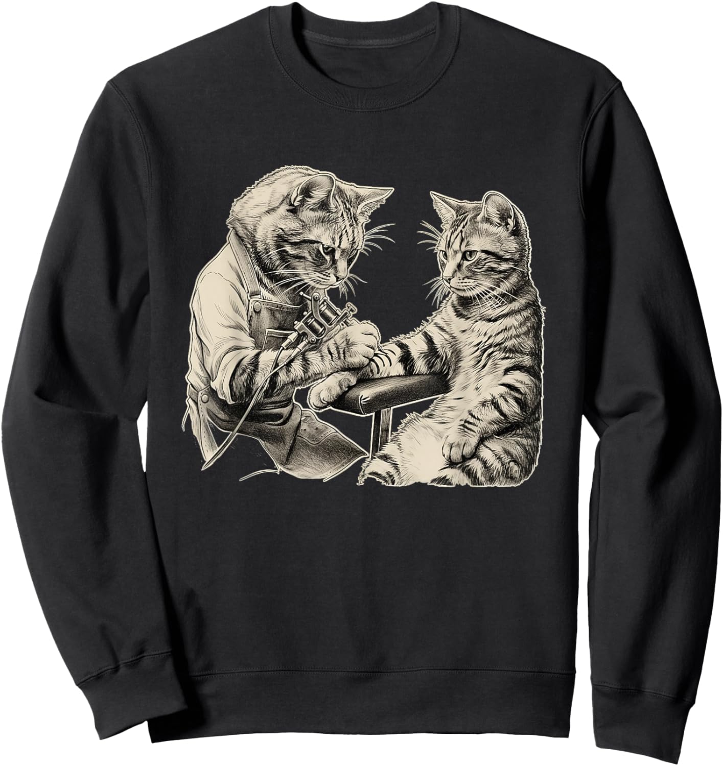 Cat Tattooing Cat Funny Meme Inked Kitty Humor Tattoo Artist Sweatshirt - Sweatshirt | Black