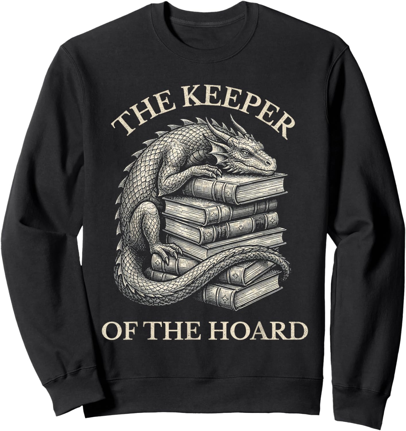 Vintage Dragons & Books Dark Academia Funny Librarian Gift Sweatshirt - Sweatshirt | Black