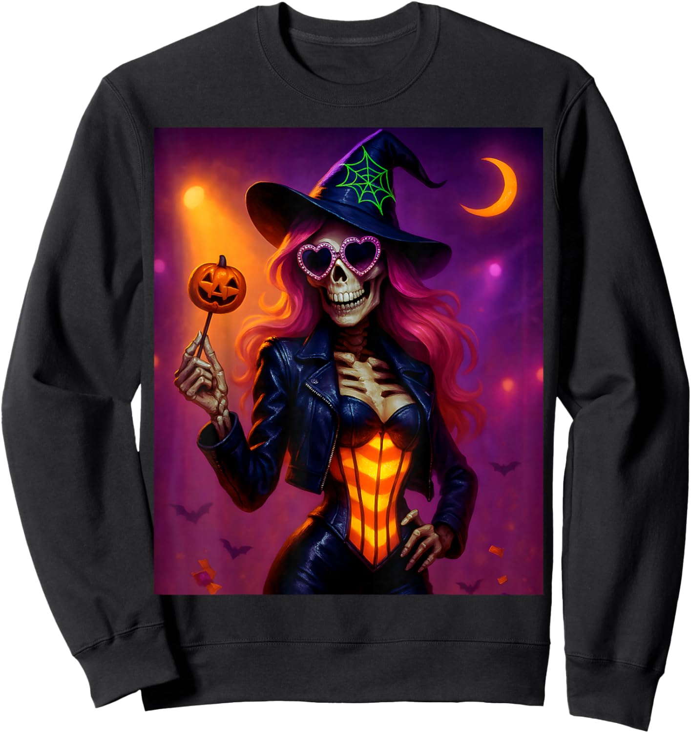 Skeleton Witch Halloween Sweatshirt - Sweatshirt | Black