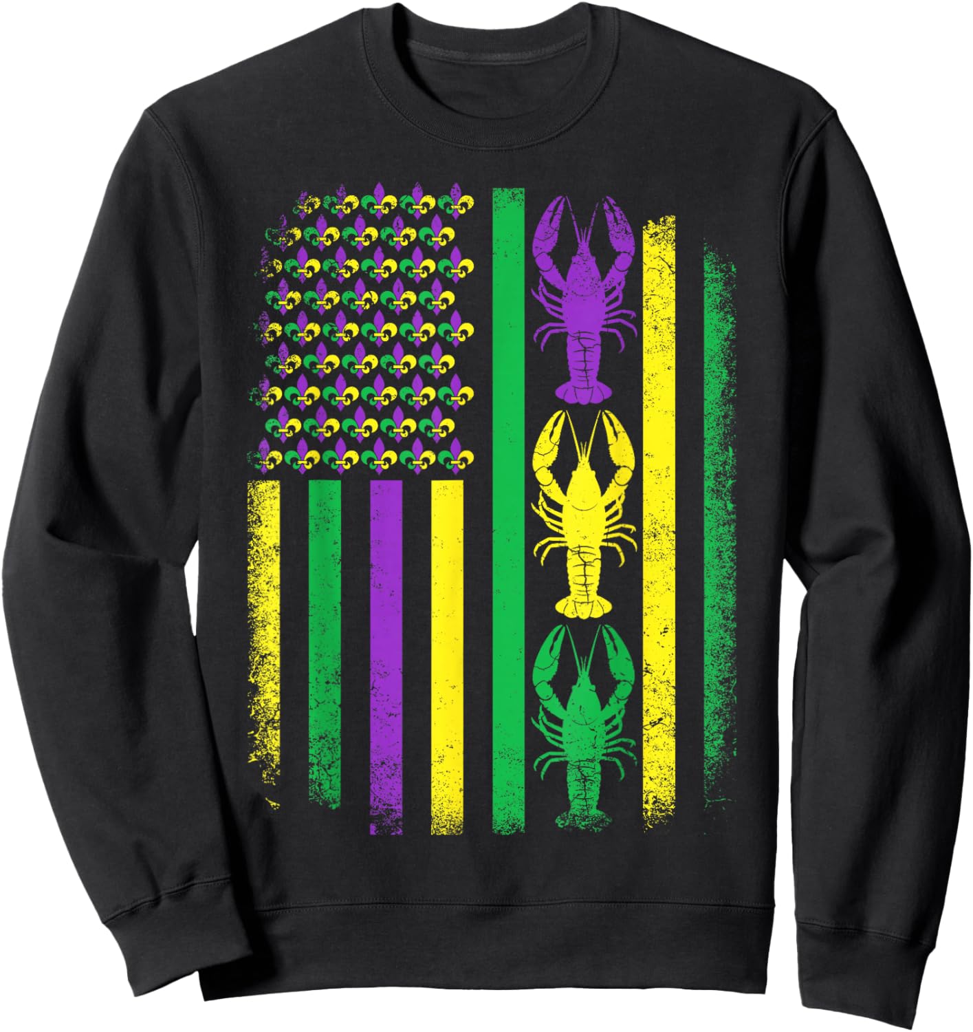 Retro Mardi Gras USA American Flag Crawfish Parade Men Women Sweatshirt - Sweatshirt | Black