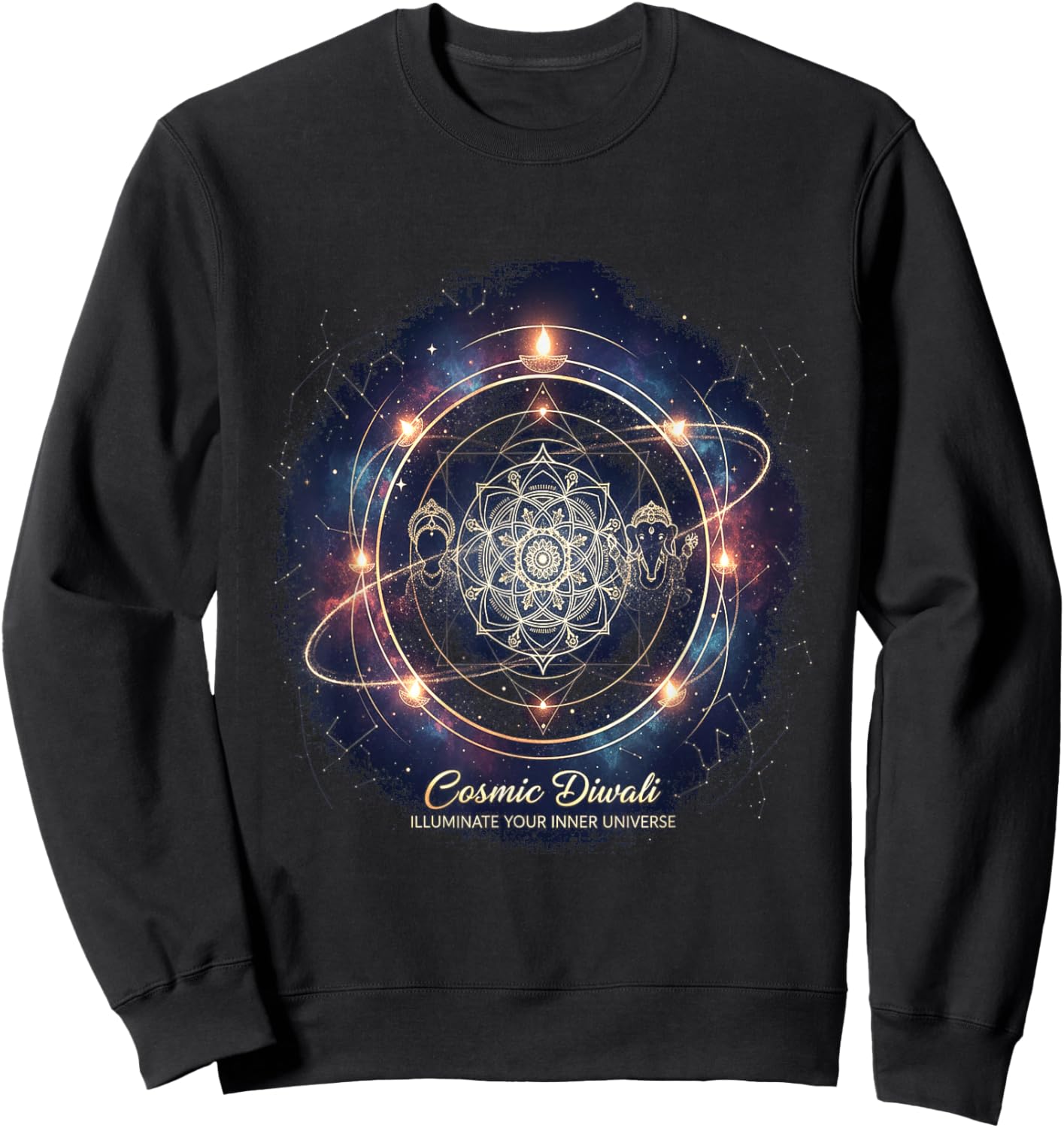 Cosmic Diwali Mandala, Meditation,Spiritual, Festive Sweatshirt - Sweatshirt | Black