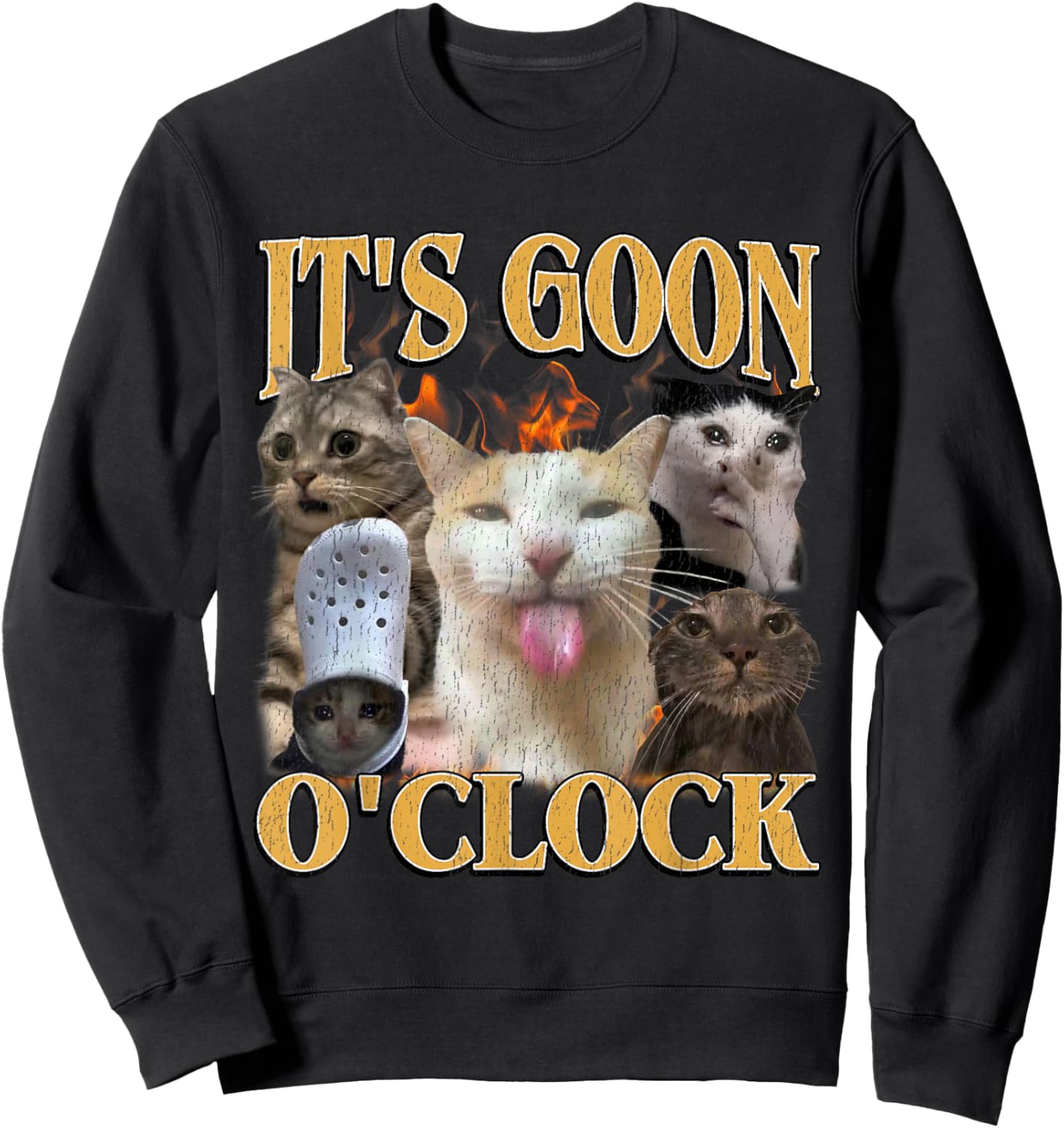 Gooning O'clock Funny Offensive Cat Meme Bootleg Men Women Sweatshirt - Sweatshirt | Black