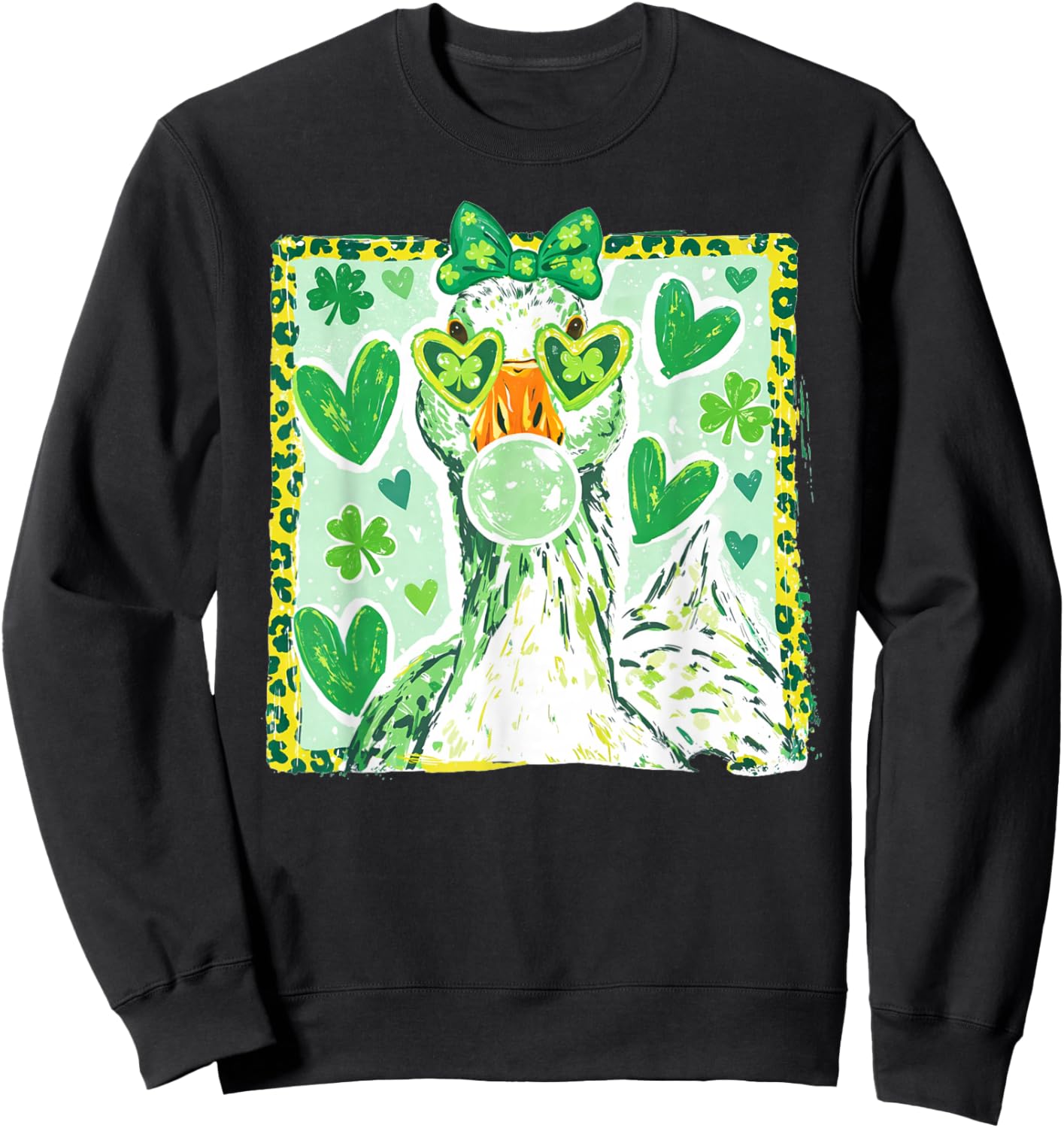 Leopard Coquette Goose Blowing Bubble Gum St Patrick’s Day Sweatshirt - Sweatshirt | Black