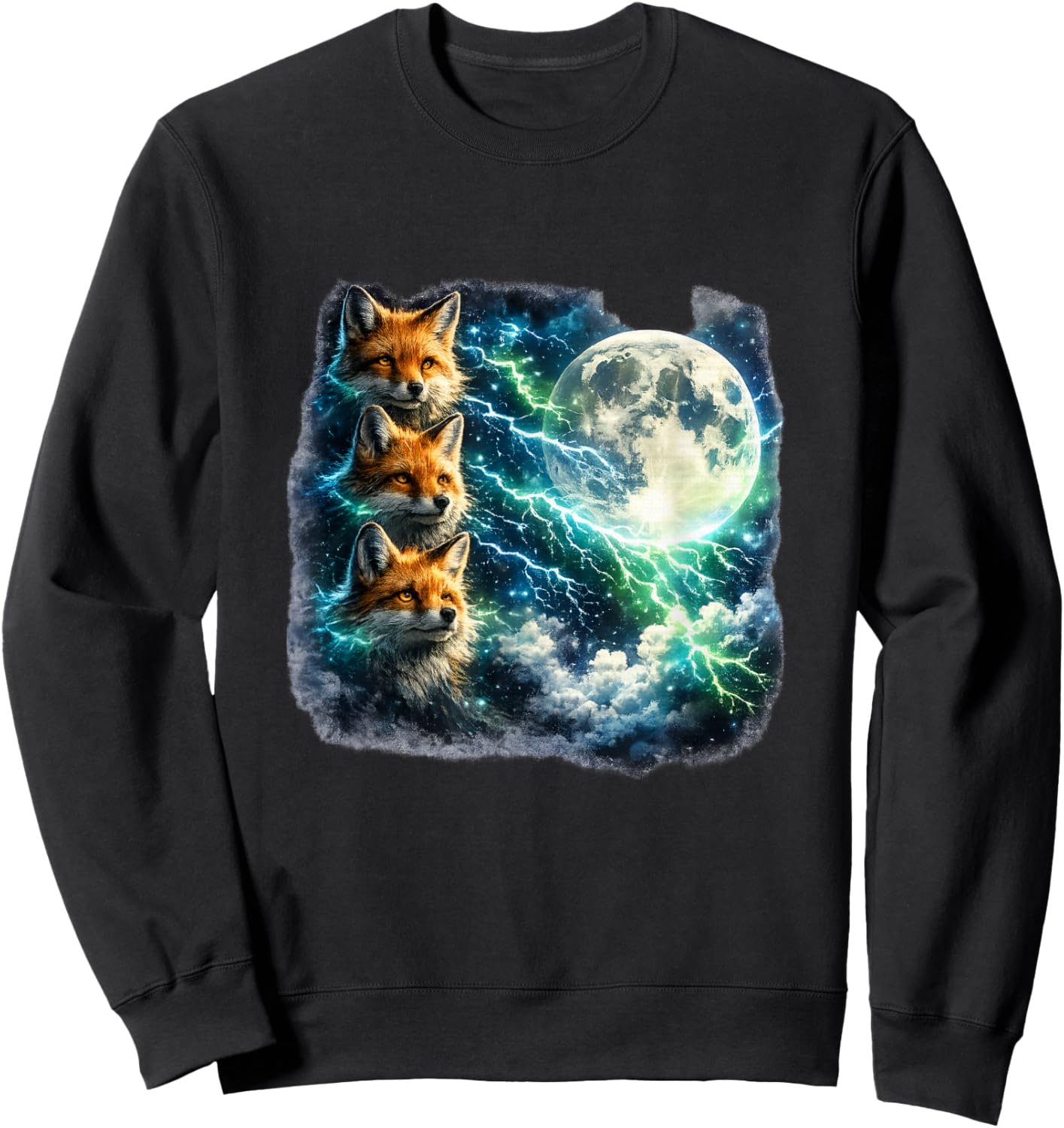 Mystical Foxes Under The Moonlight Art Sweatshirt - Sweatshirt | Black