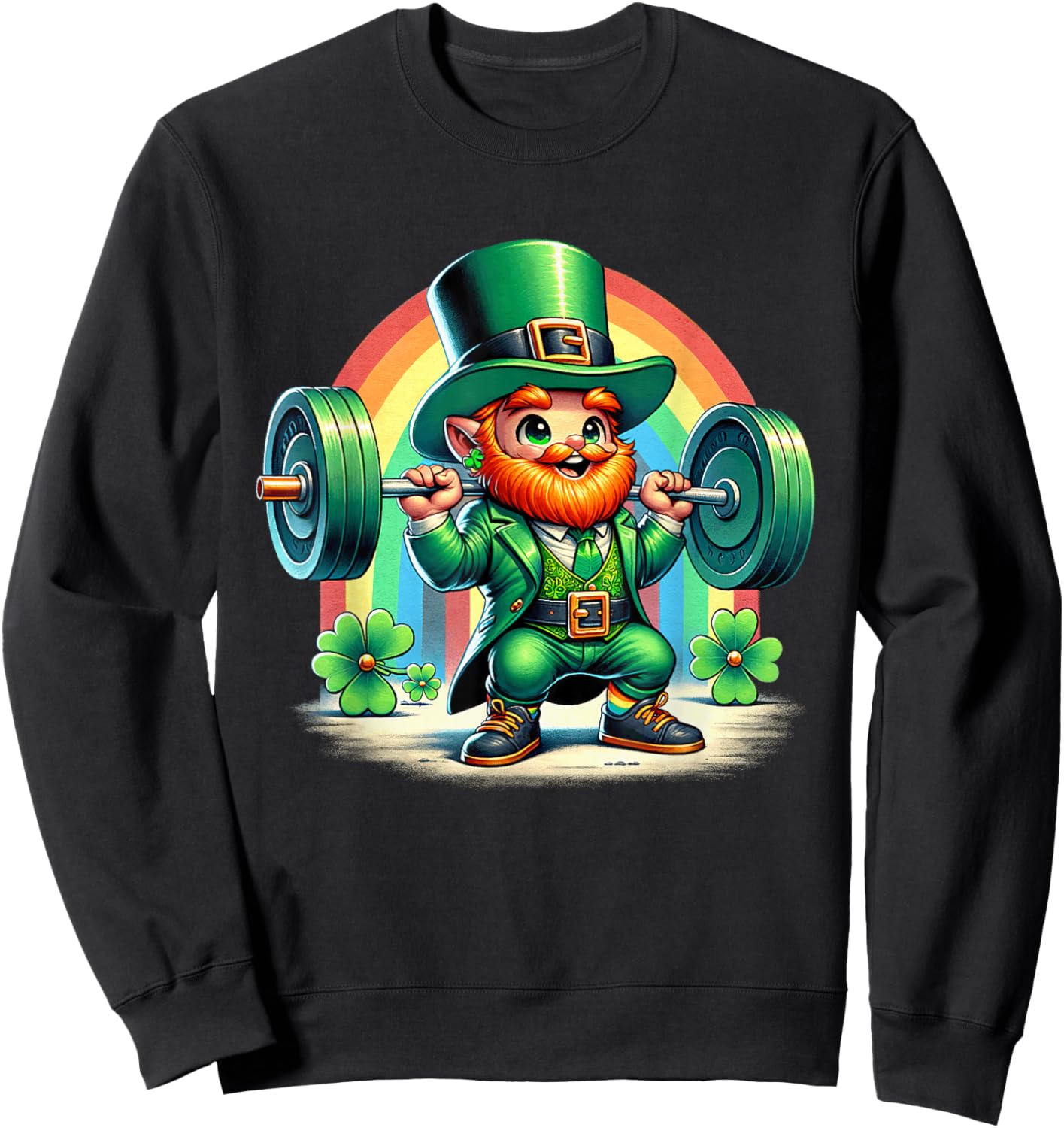 Leprechaun Weightlifting Deadlift Fitness Gym Patricks Day Sweatshirt - Sweatshirt | Black