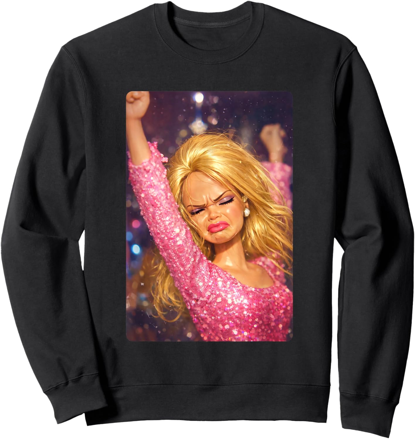 Funny Doll Face Meme Hilarious Doll Dance Night Club Disco Sweatshirt - Sweatshirt | Black