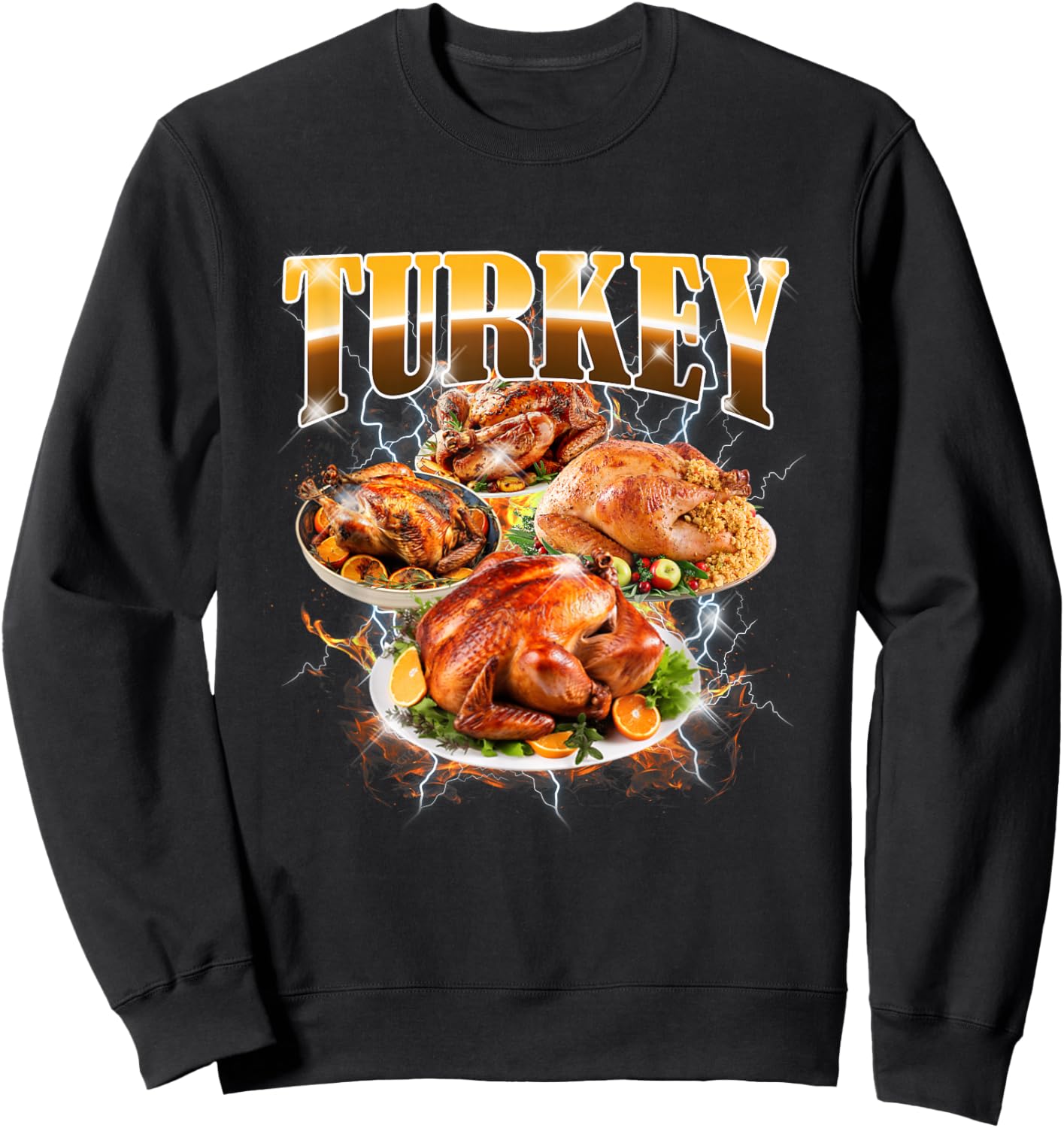 Thanksgiving Turkey Bootleg 90's Rap Rock Vintage Funny Sweatshirt - Sweatshirt | Black