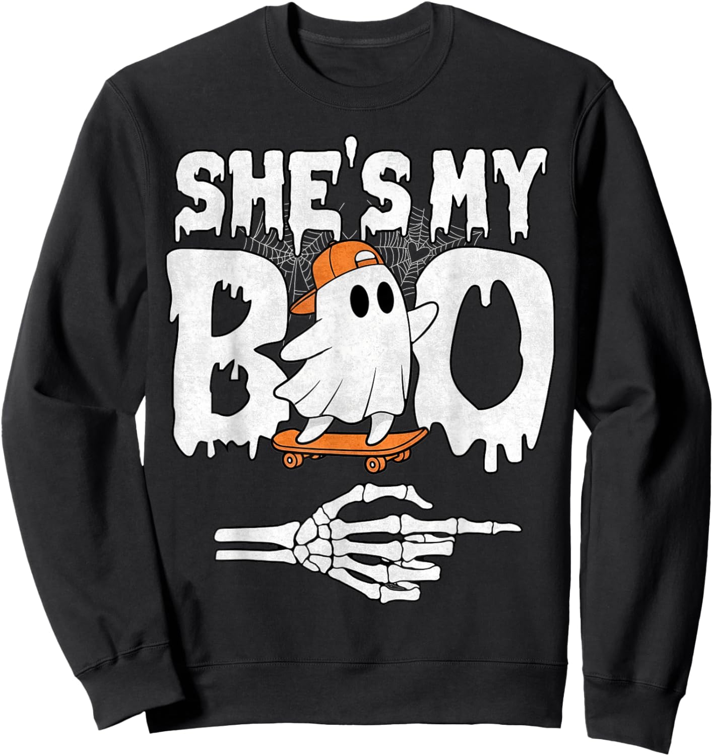She's My Boo Couple Matching Halloween Skateboard Cool Ghost Sweatshirt - Sweatshirt | Black