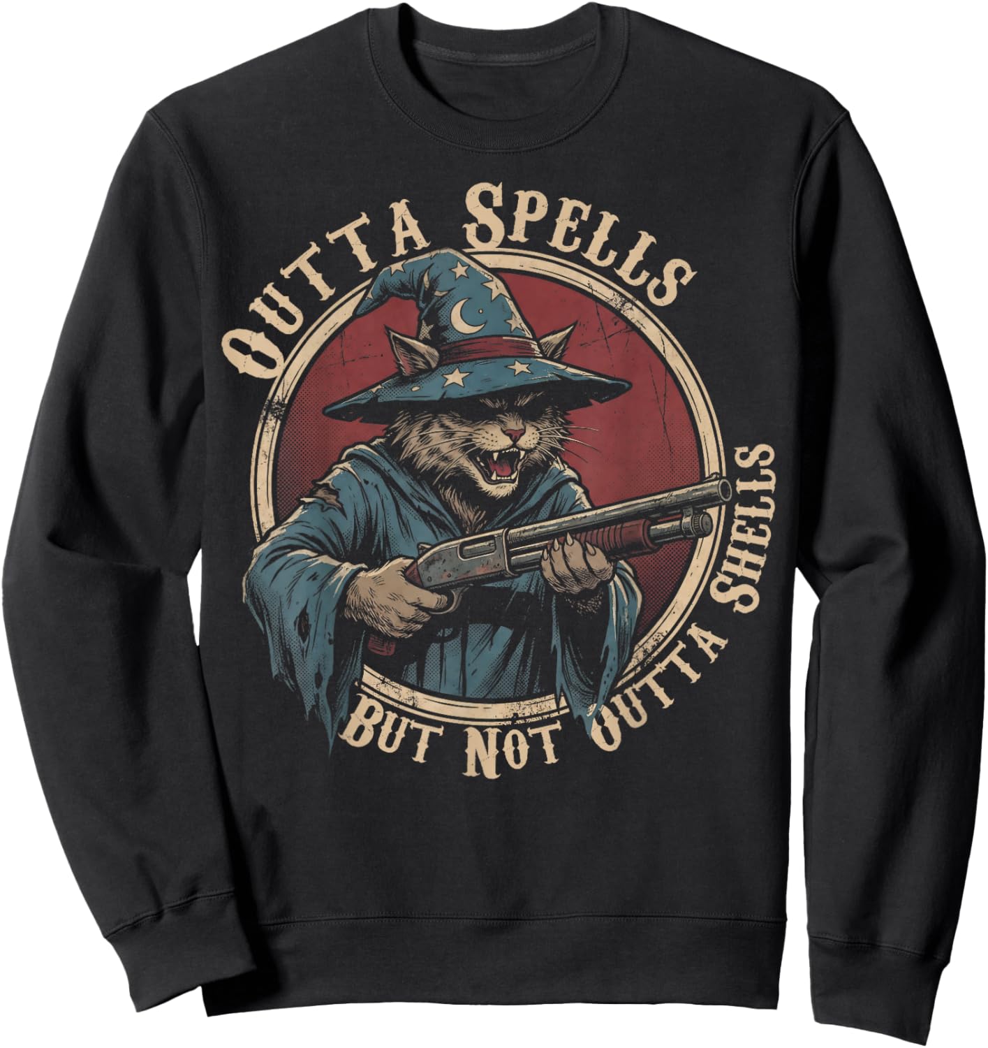 Wizard Cat Outta Spells But Not Outta Shells Gun Owner Sweatshirt - Sweatshirt | Black