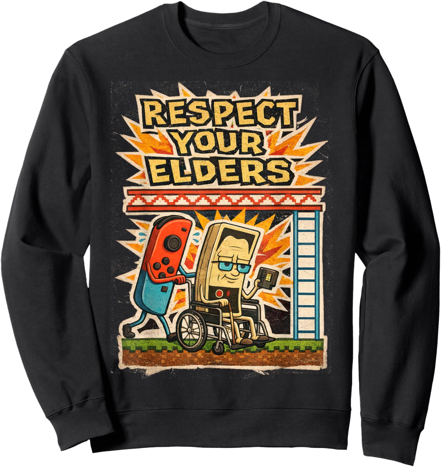 Respect Your Elders Funny Gamer Controller 80s Retro Poster Sweatshirt - Sweatshirt | Black