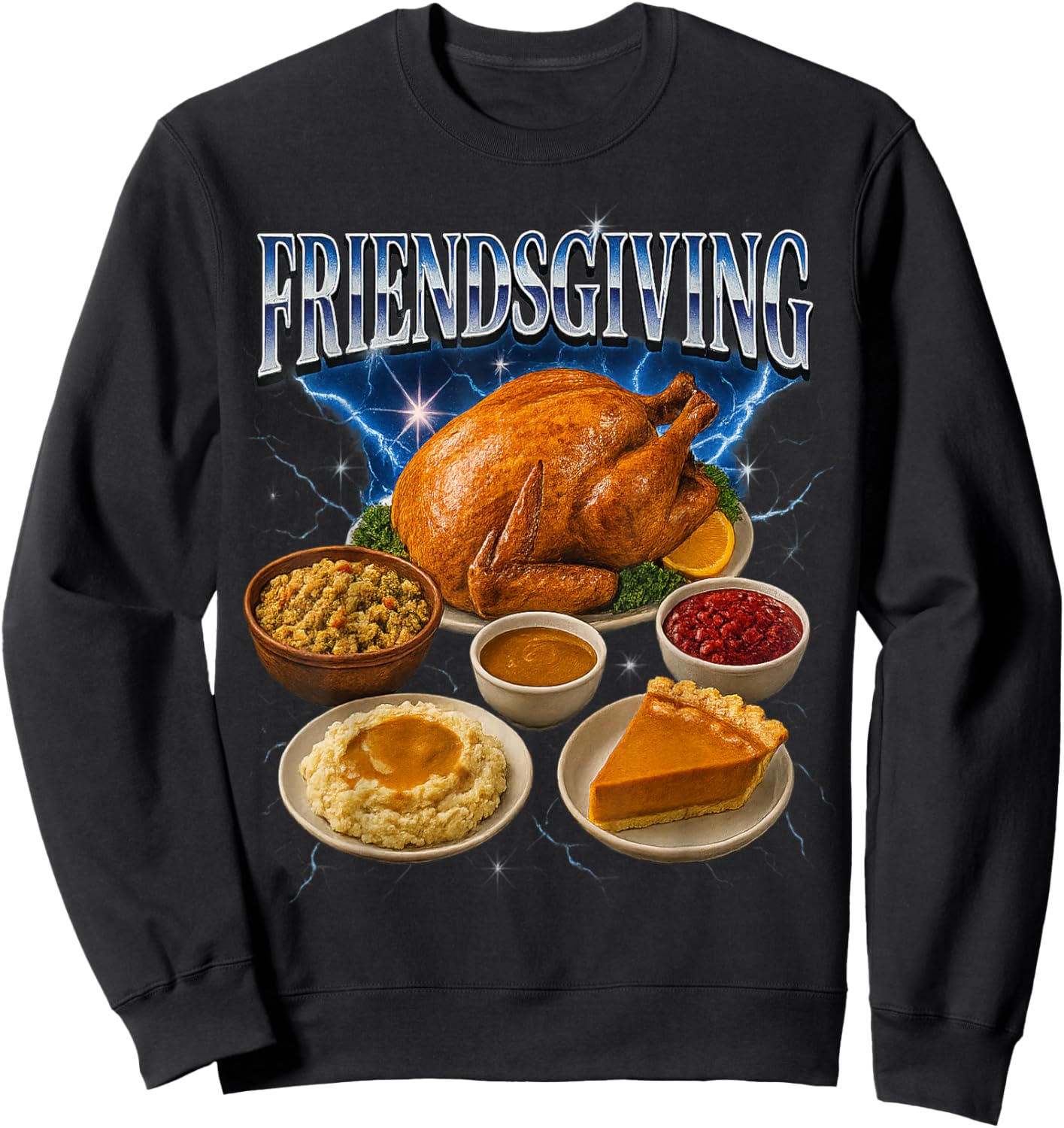Vintage Friendsgiving 90s/2000s Hip Hop Tribute Style Retro Sweatshirt - Sweatshirt | Black