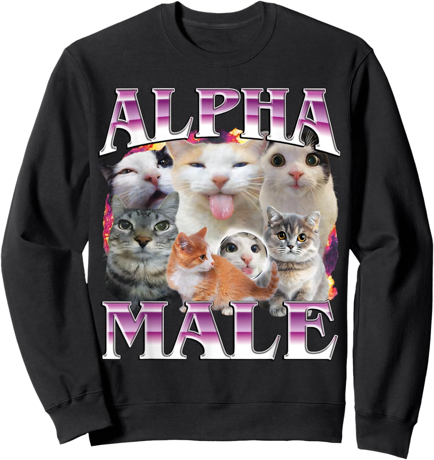 Funny Alpha Male Cat Shirt, Hilarious Cat Meme Cat Lovers Sweatshirt - Sweatshirt | Black