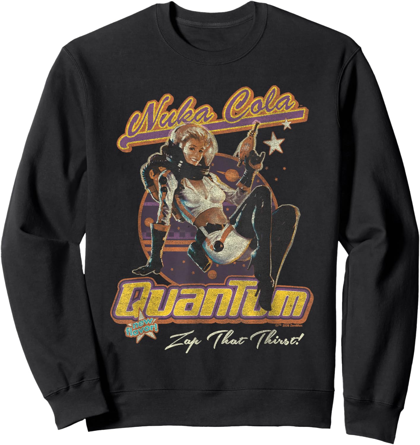 Fallout Video Game Nuka Cola Quantum Vintage Pin-Up Logo Sweatshirt - Sweatshirt | Black