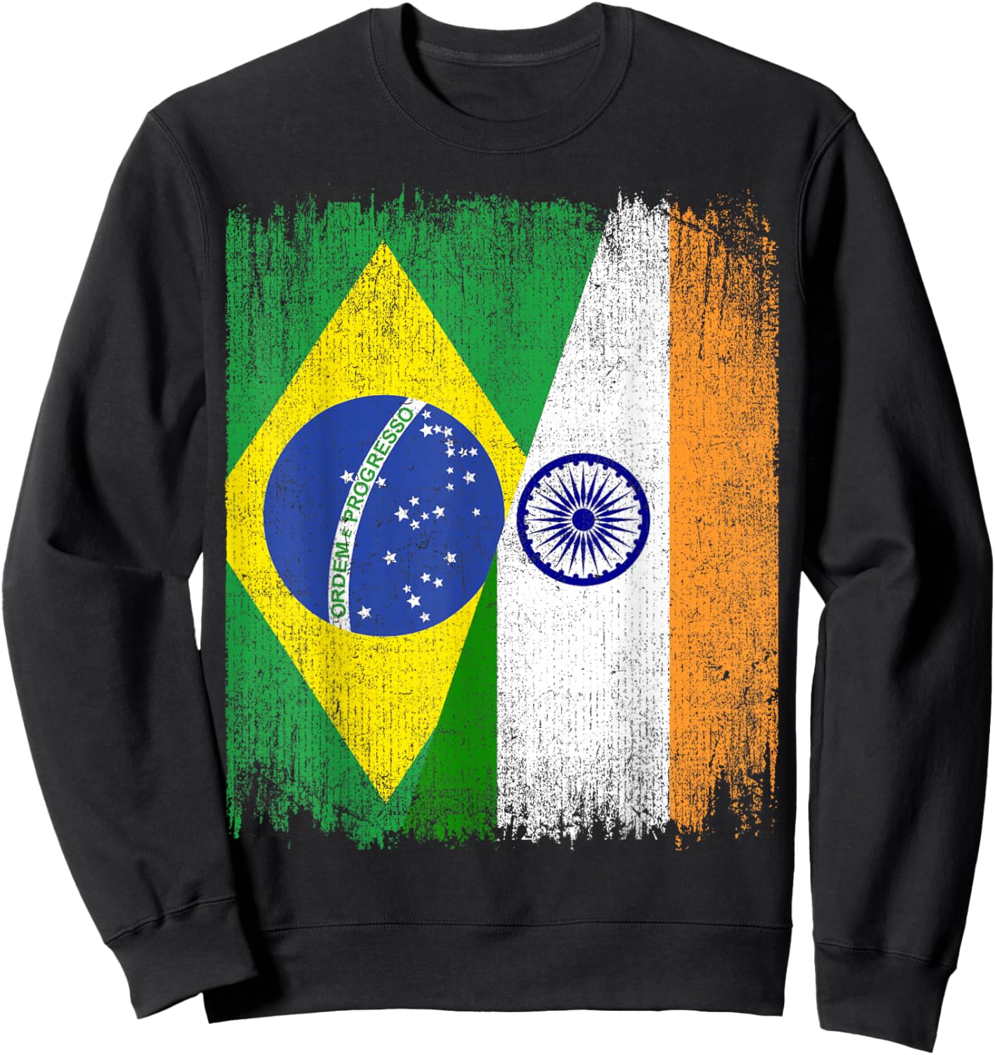 Half Brazil India Split Flag Brazilian Indian Roots Sweatshirt - Sweatshirt | Black