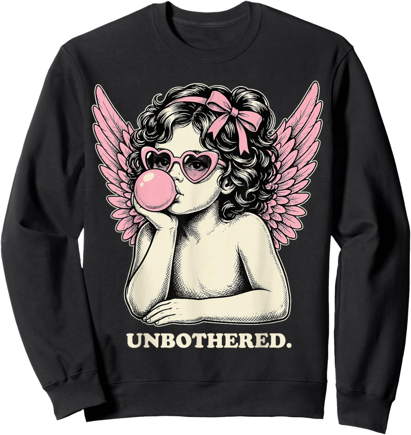 Cute Vintage Cupid Blowing Bubble Gum Unbothered Sweatshirt - Sweatshirt | Black