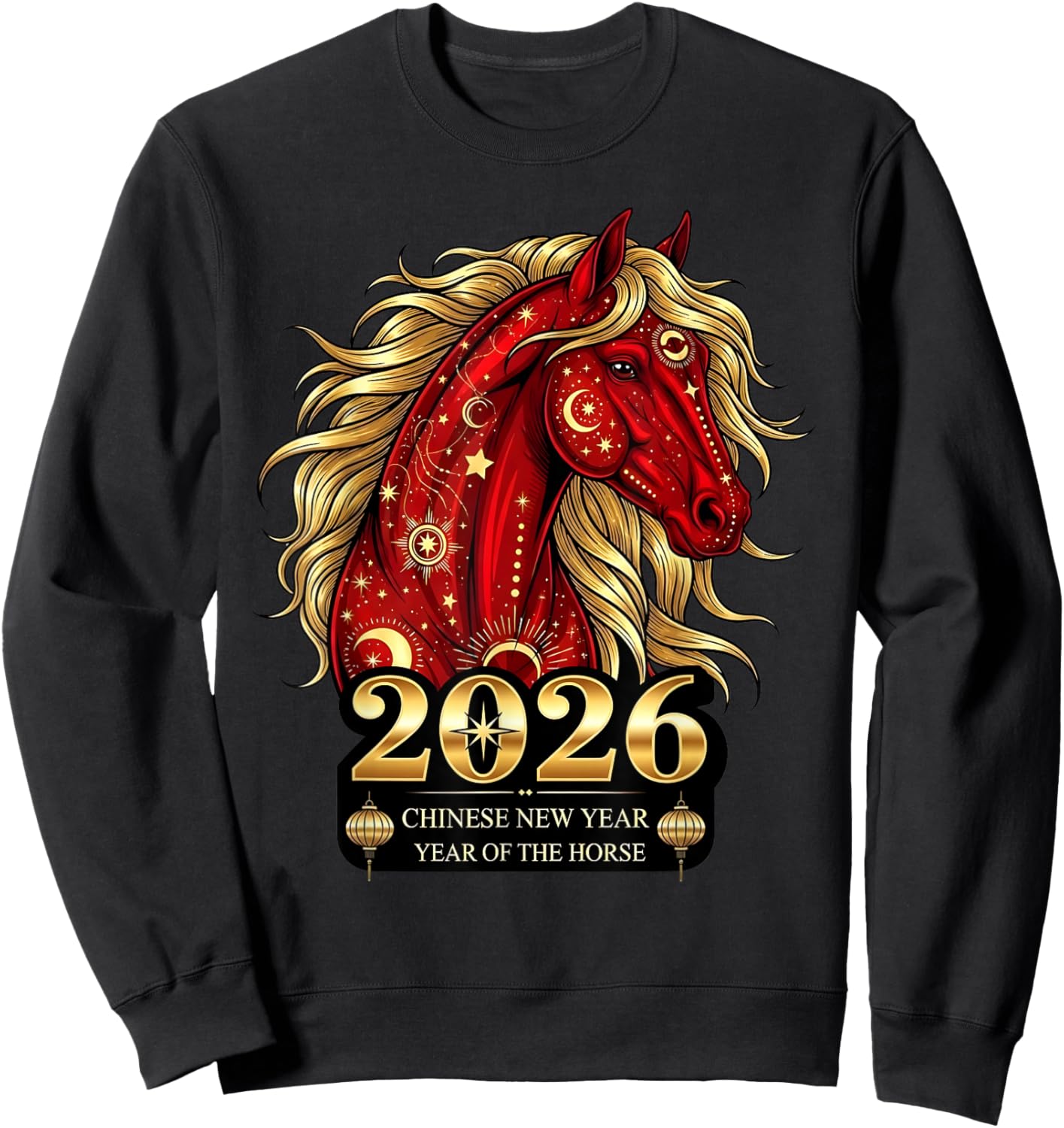 Chinese New Year 2026 Year The Horse Retro Elegant Art Men Sweatshirt - Sweatshirt | Black