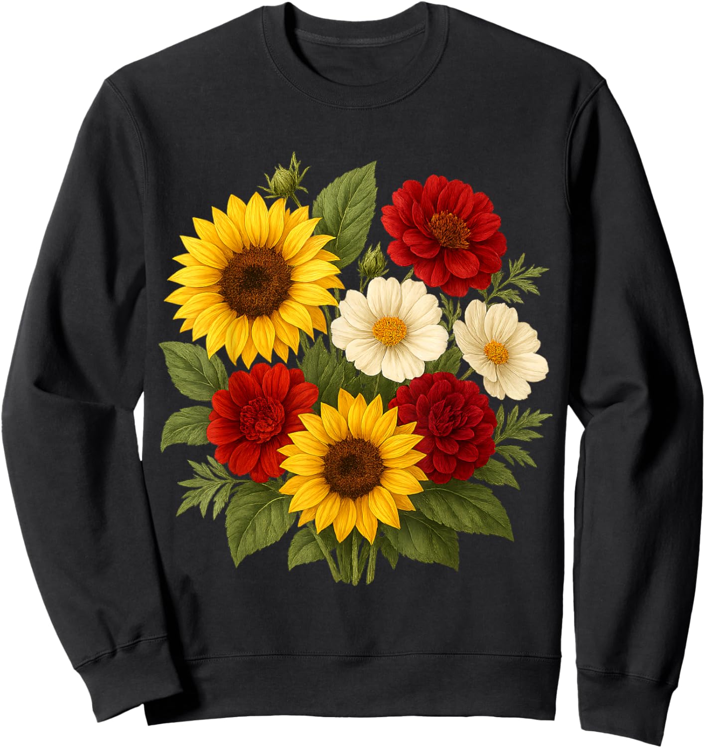 Sunflower Dahlia and Cosmos Bouquet Rustic Summer Farmhouse Sweatshirt - Sweatshirt | Black