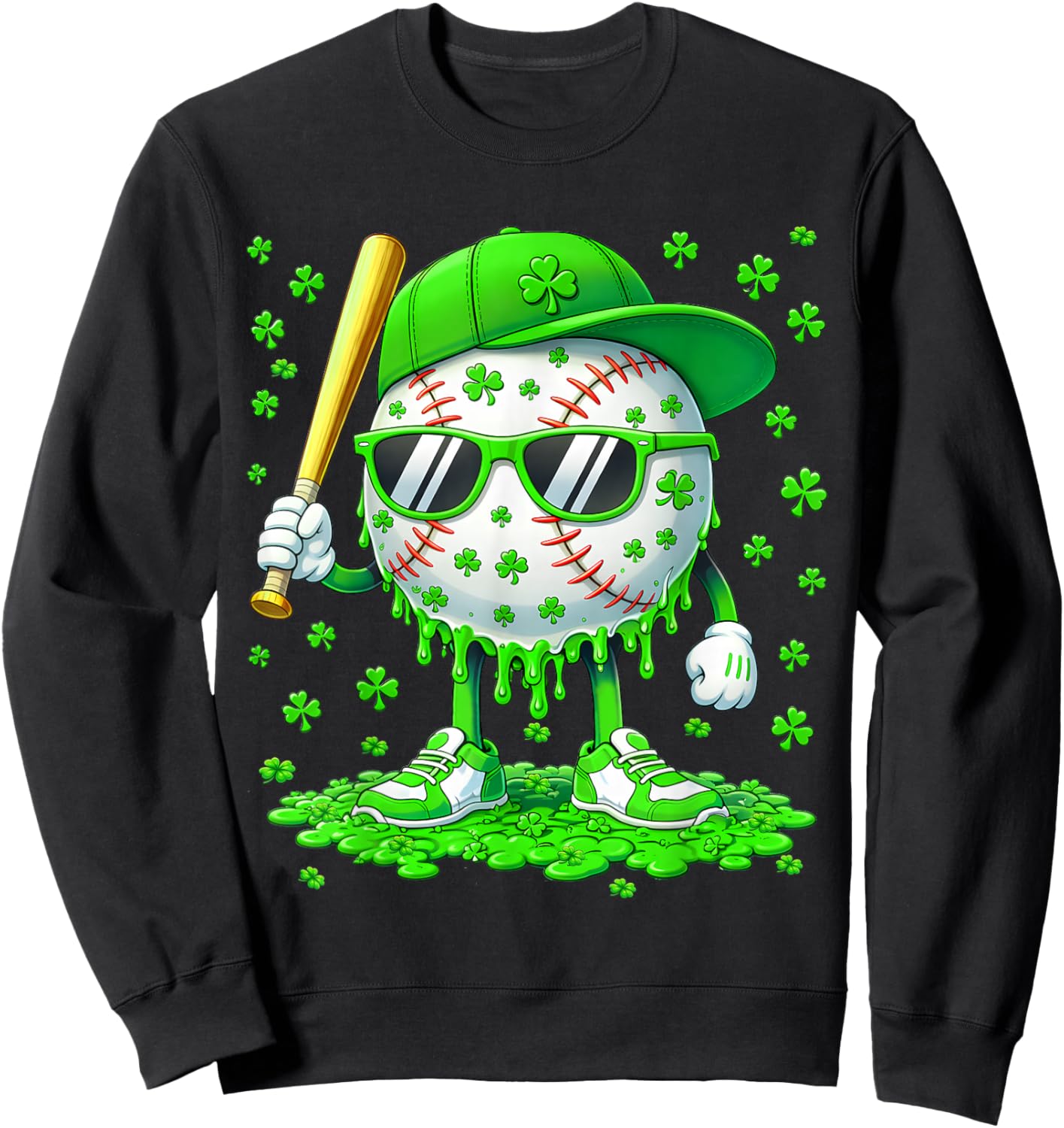 Funny Drip Dripping Baseball Shamrock Men Boy Kid Shirts Sweatshirt - Sweatshirt | Black