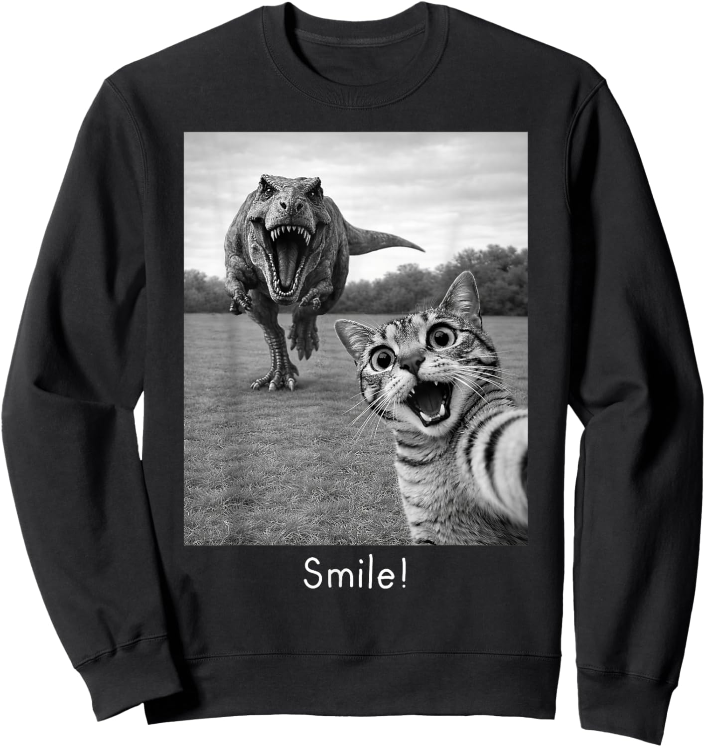 Cat Selfie with T-Rex Dinosaur Smile Sweatshirt - Sweatshirt | Black