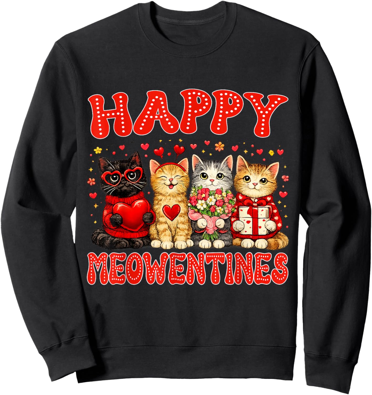 Happy Meowentines Cute Cat Valentine Men Women Kids Girls Sweatshirt - Sweatshirt | Black