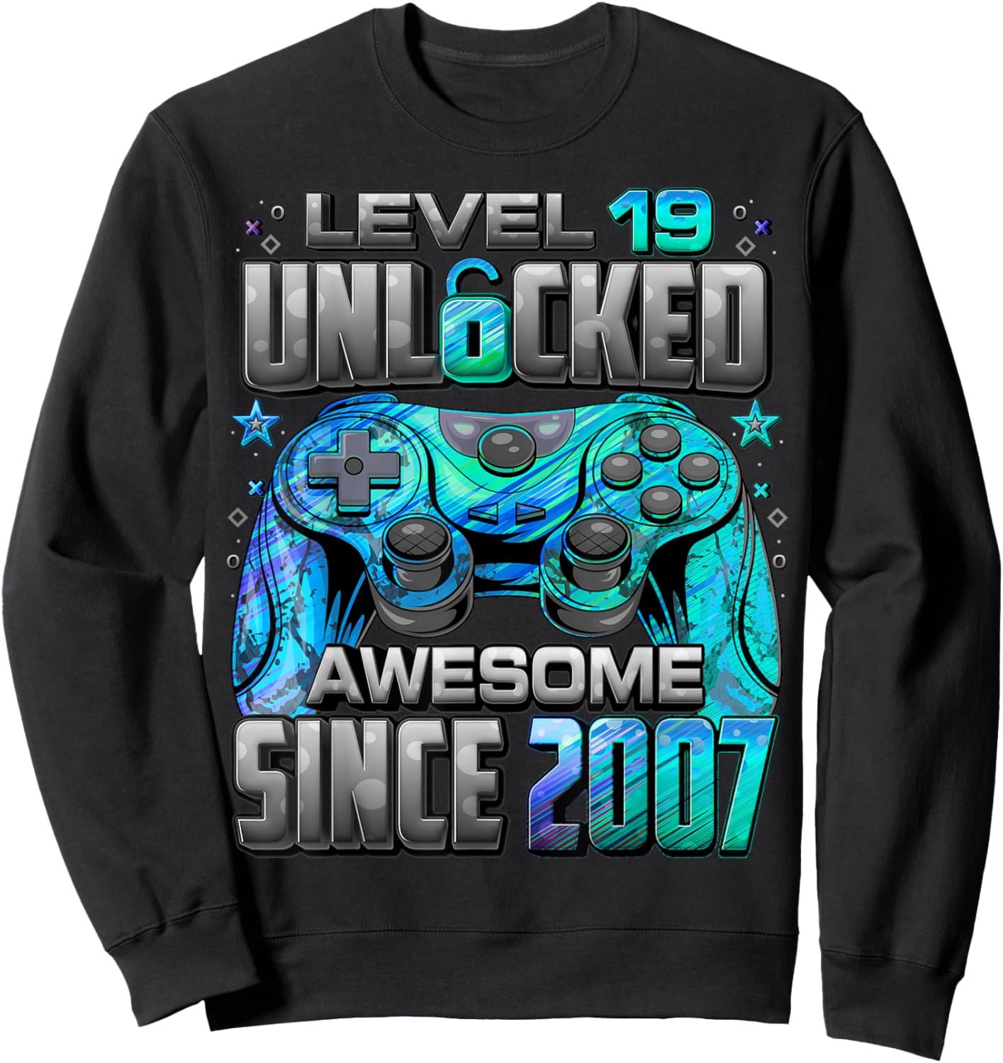Level 19 Unlocked Awesome Since 2007 19th Birthday Gaming Sweatshirt - Sweatshirt | Black