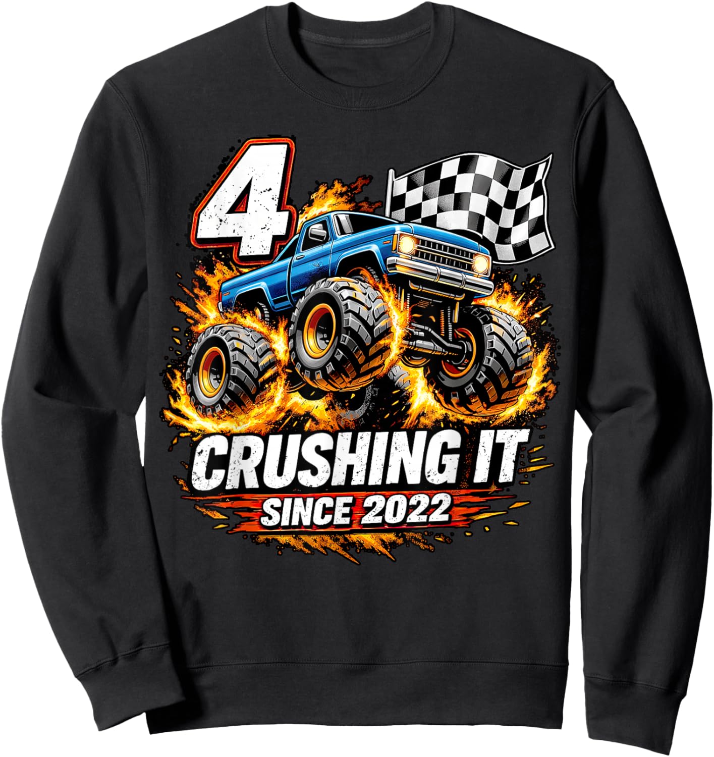 Birthday Monster Truck 4 Year Old Boys 4th Party Born 2022 Sweatshirt - Sweatshirt | Black